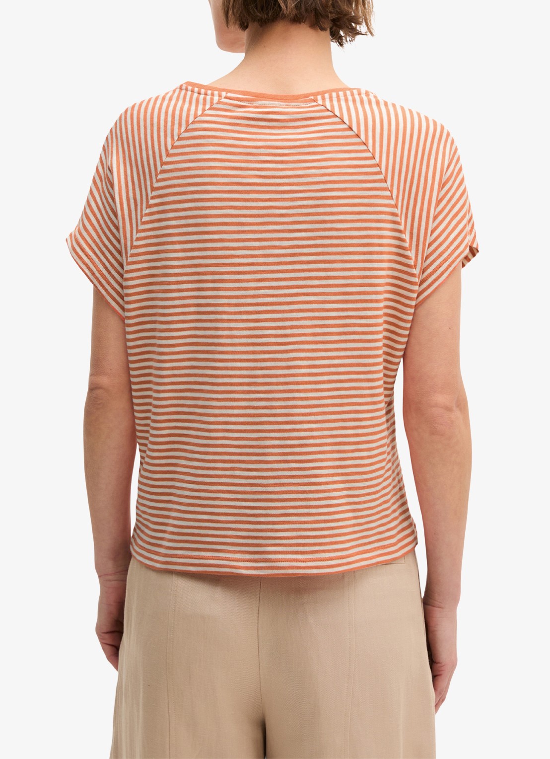 Marc O'Polo T-shirt met streepprint en vleermuismouw - achterkant 5 medium orange_multi_2-9430 / oranje