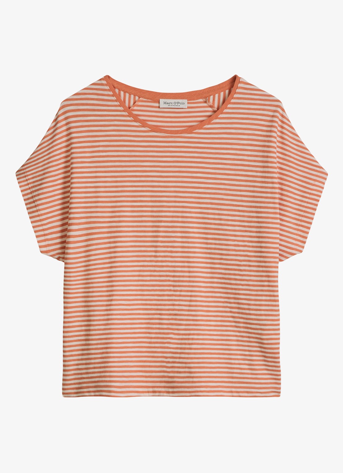 Marc O'Polo T-shirt met streepprint en vleermuismouw - voorkant 3 medium orange_multi_2-9430 / oranje