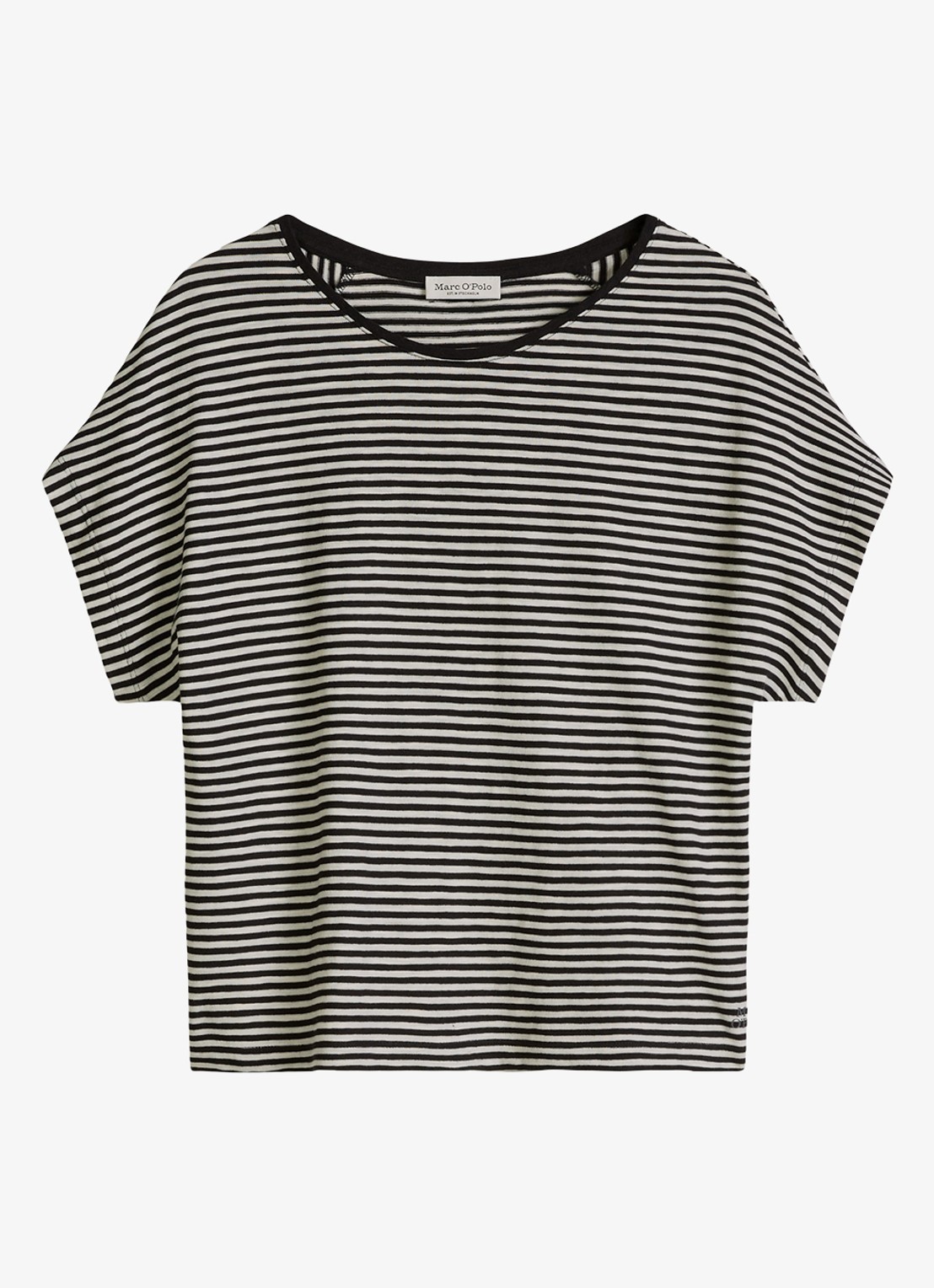 Marc O'Polo T-shirt met streepprint - voorkant 3 black-0100 / zwart