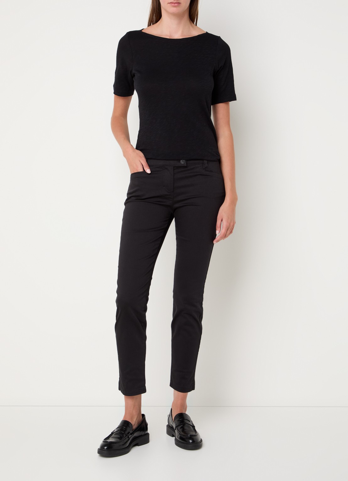 Marc O'Polo T-shirt met stretch - voorkant 2 zwart