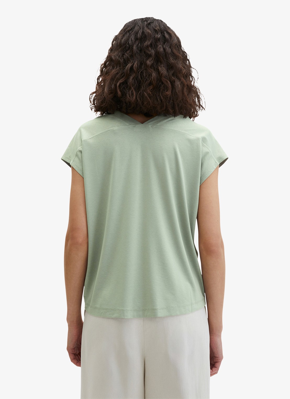 Marc O'Polo T-shirt met V-hals - achterkant 5 lindegroen