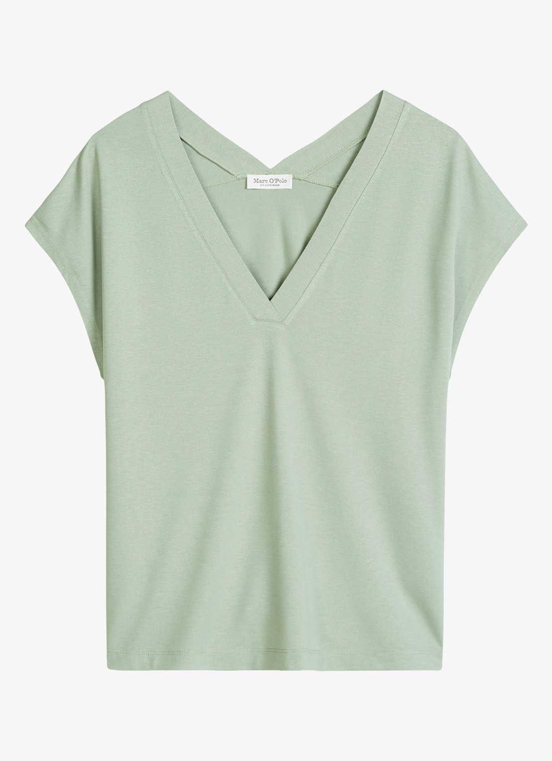 Marc O'Polo T-shirt met V-hals - voorkant lindegroen