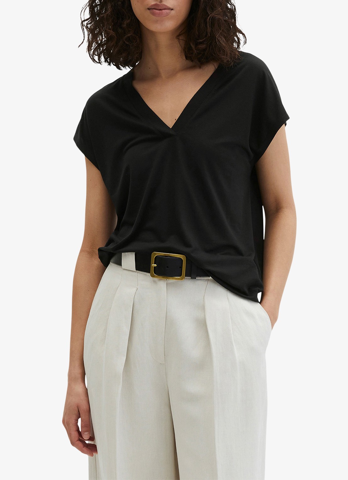 Marc O'Polo T-shirt met V-hals - detail 4 zwart