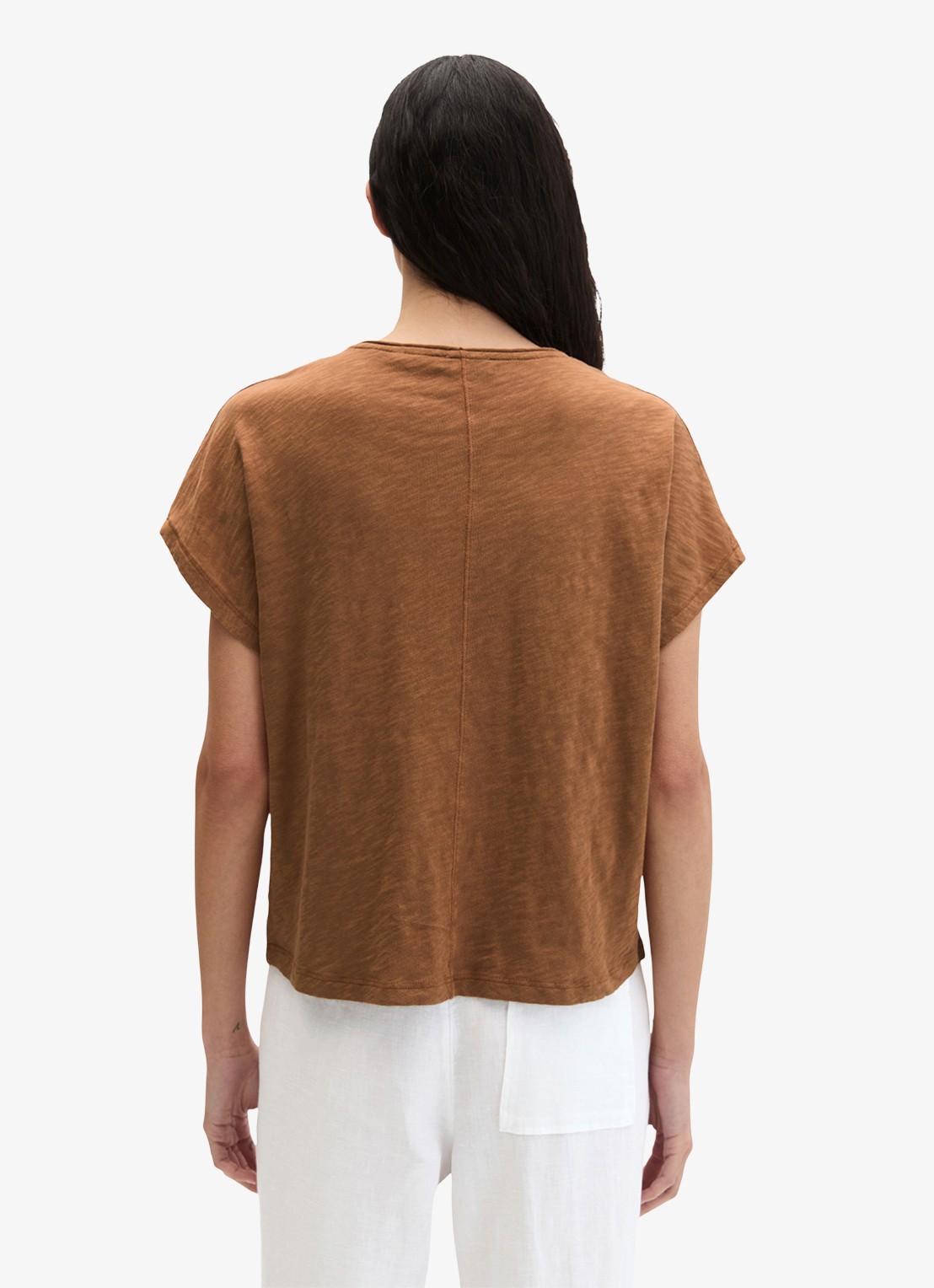 Marc O'Polo T-shirt met V-hals - achterkant burnt brown-1972 / bruin