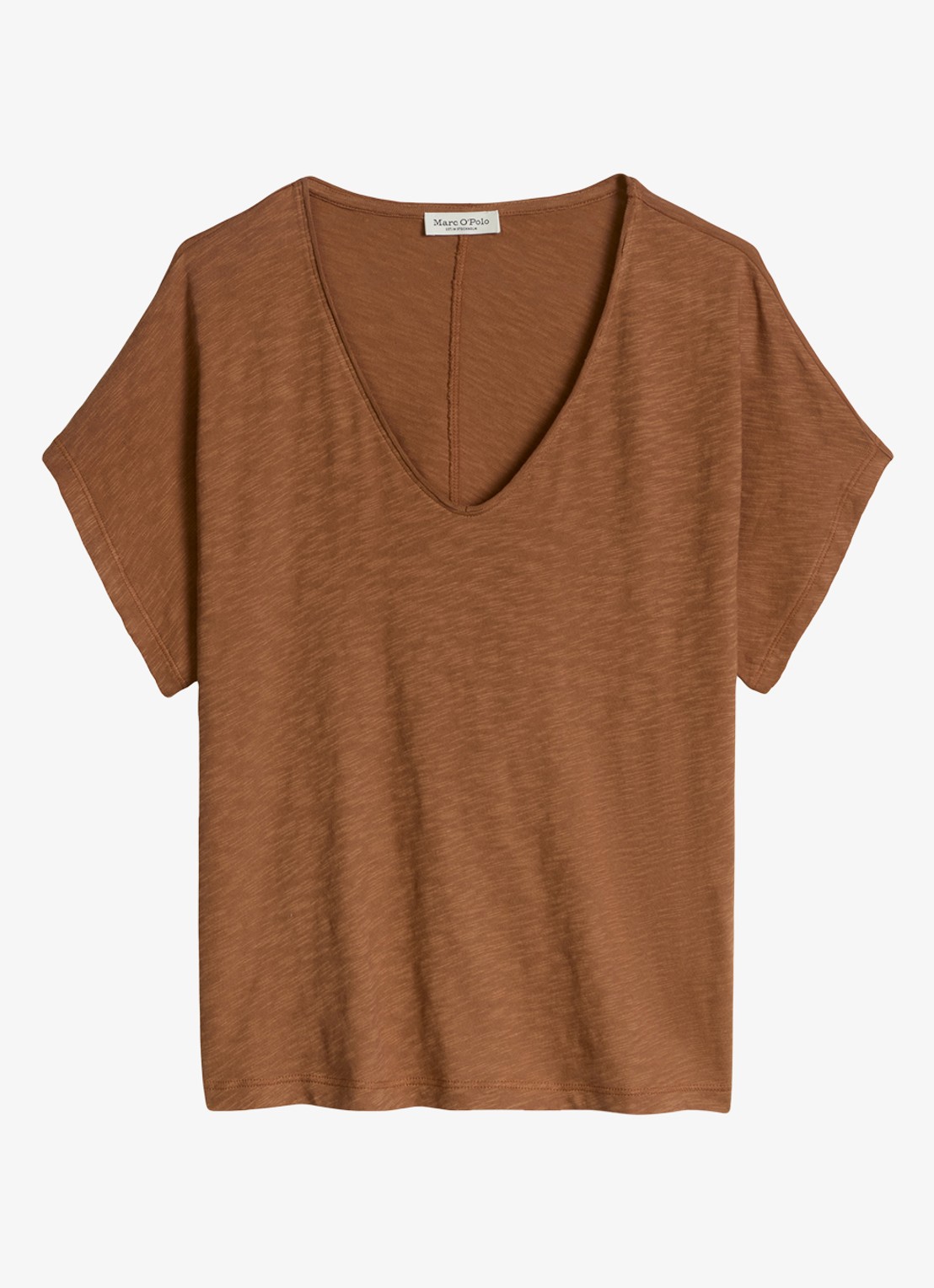 Marc O'Polo T-shirt met V-hals - voorkant 2 burnt brown-1972 / bruin