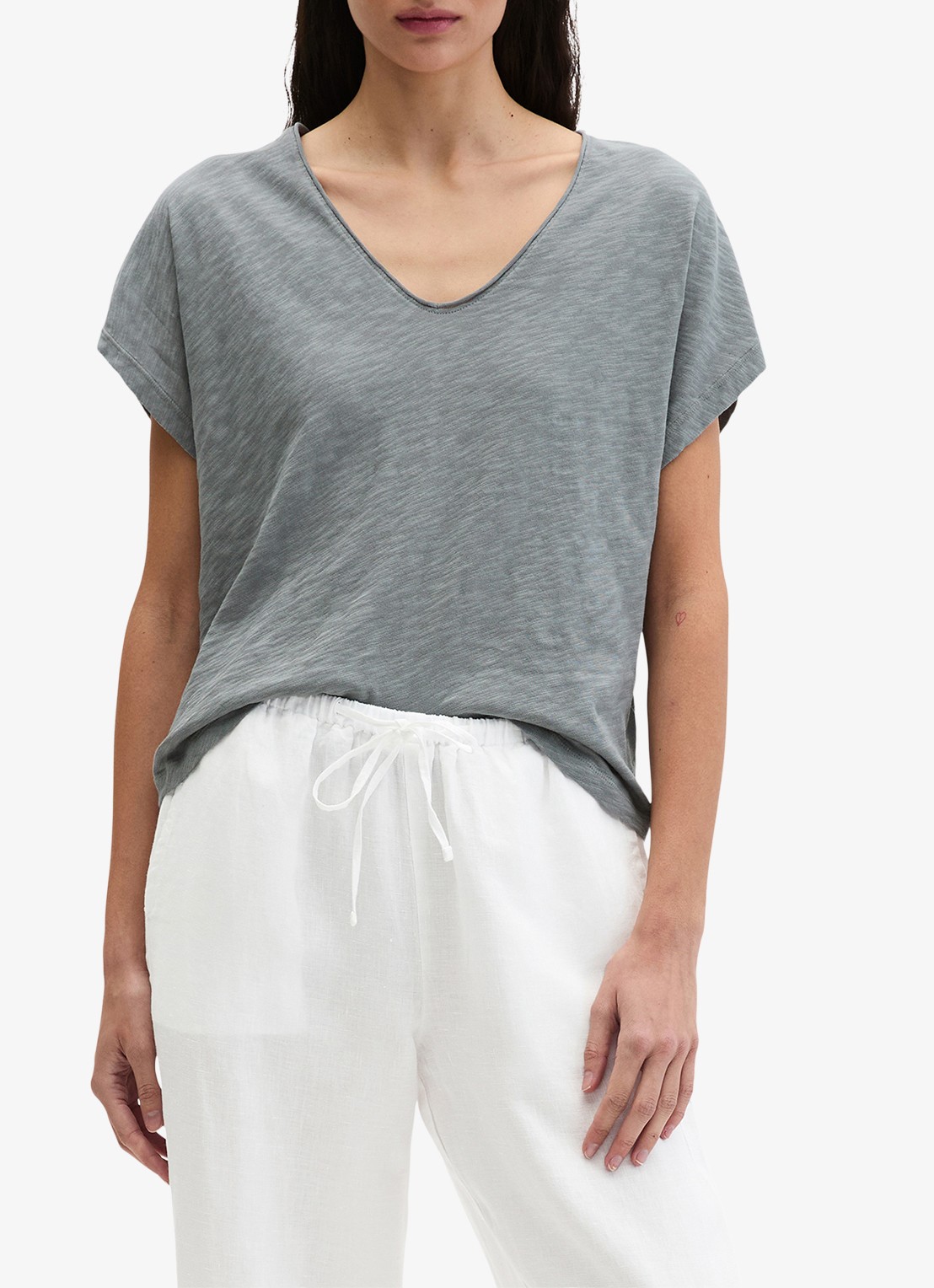 Marc O'Polo T-shirt met V-hals - detail quiet sea-0639 / blauw