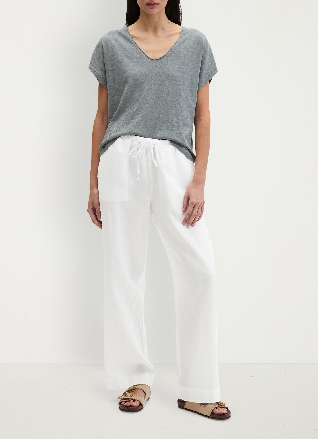 Marc O'Polo T-shirt met V-hals - voorkant 4 quiet sea-0639 / blauw