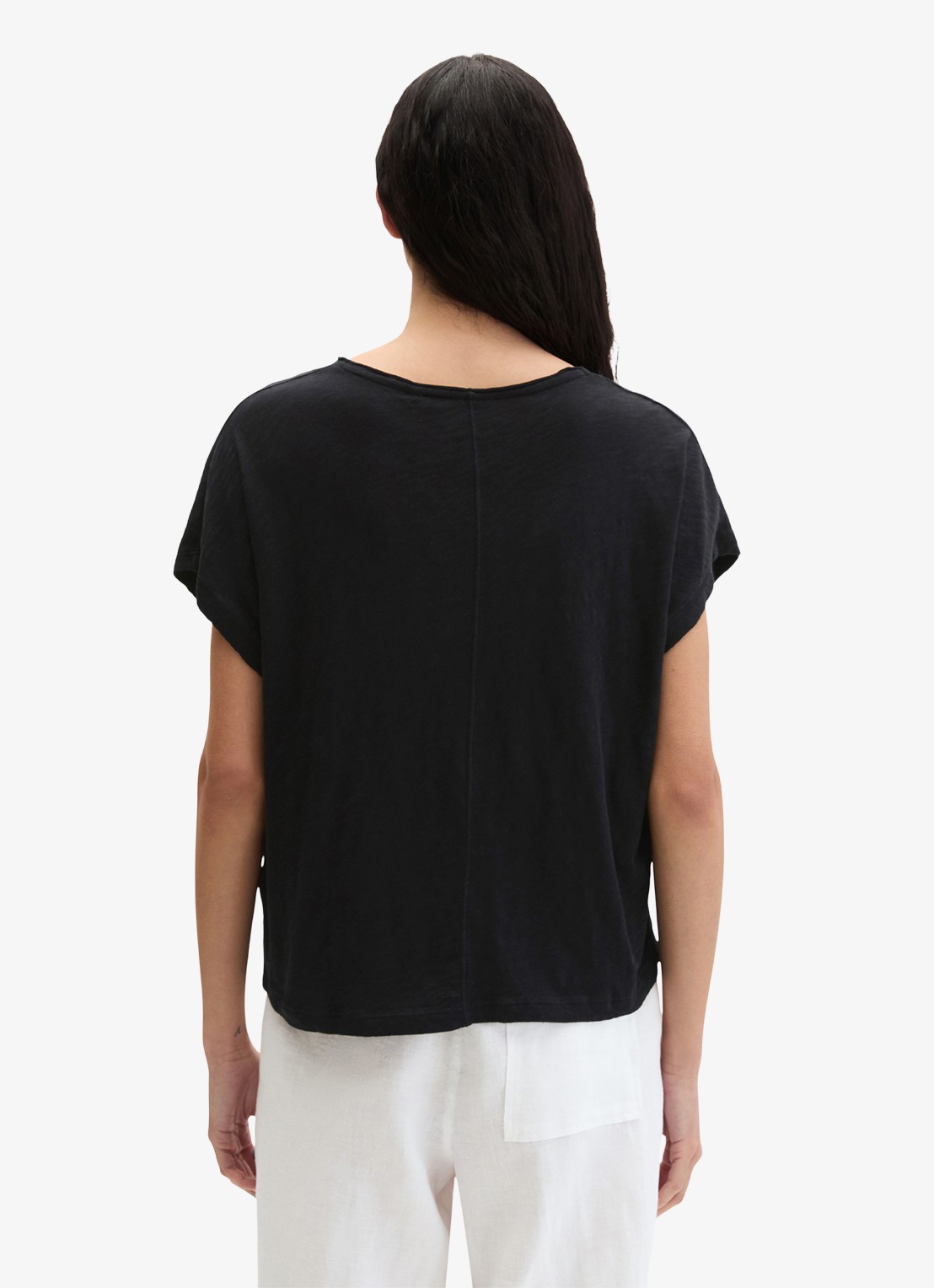 Marc O'Polo T-shirt met V-hals - achterkant 3 black-0001 / zwart