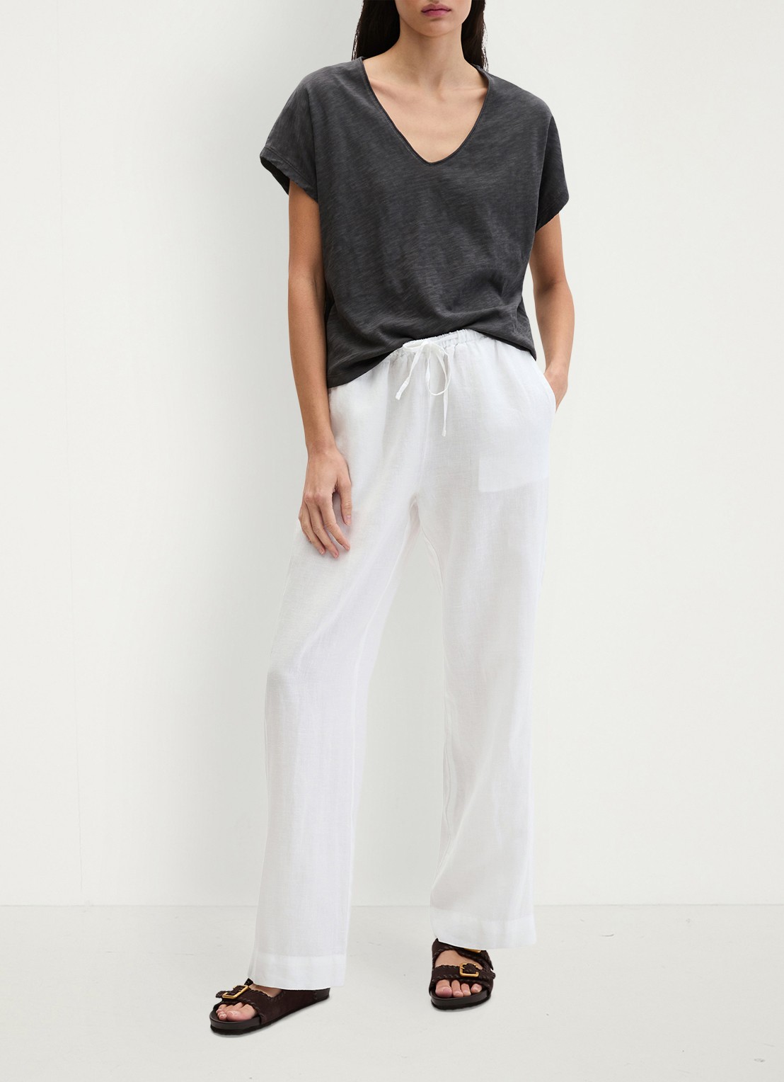 Marc O'Polo T-shirt met V-hals - voorkant 2 oxide grey-0364 / grijs