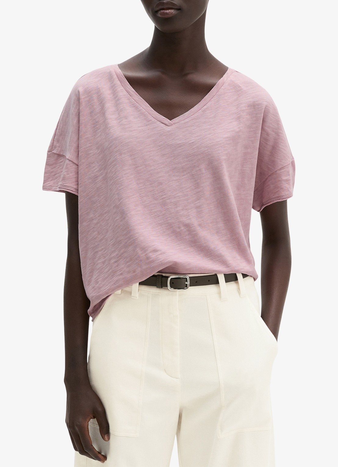 Marc O'Polo T-shirt met V-hals - detail 3 mild rose / paars