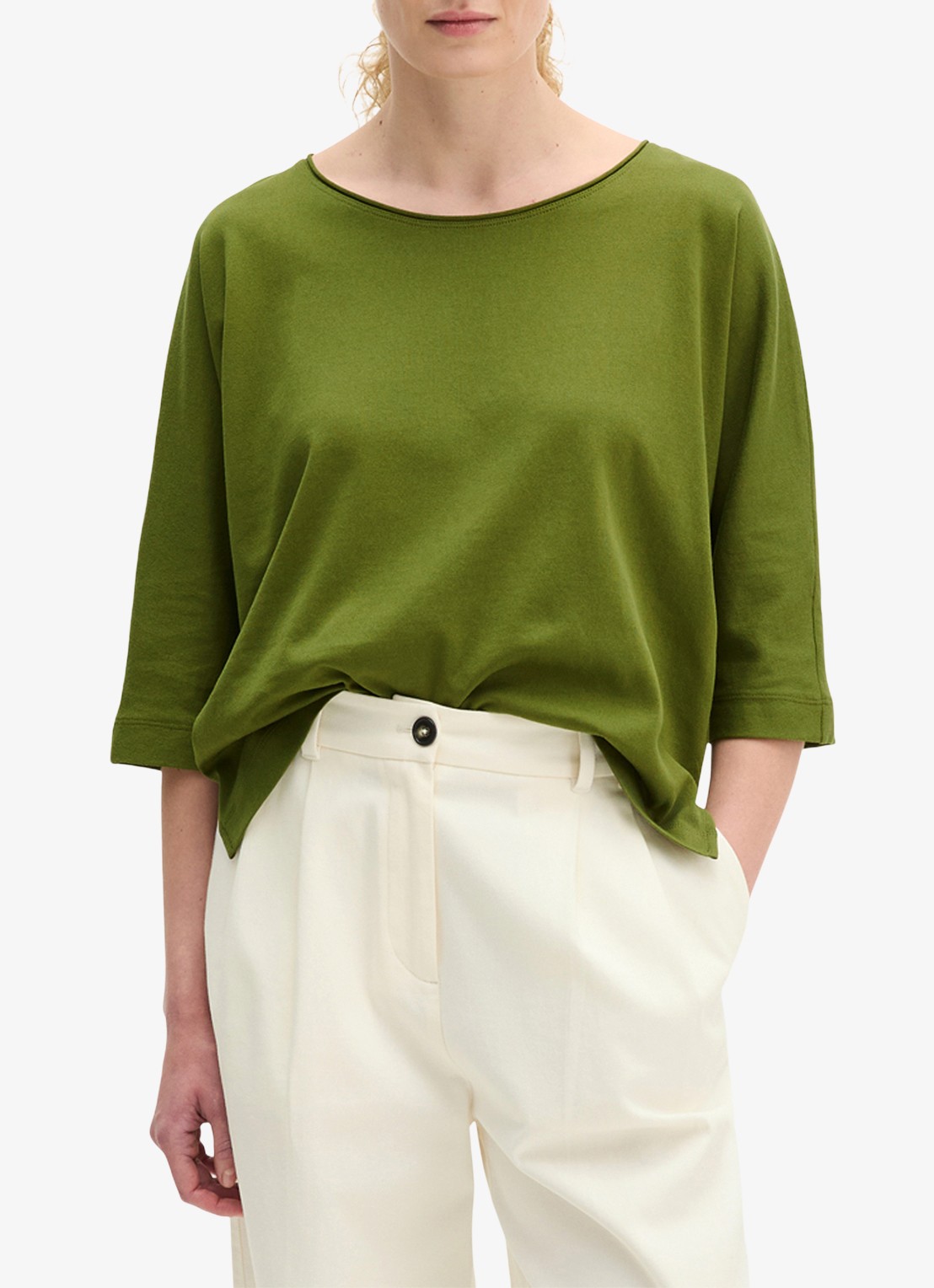 Marc O'Polo T-shirt van jersey met boothals - detail 4 shaded fern / groen