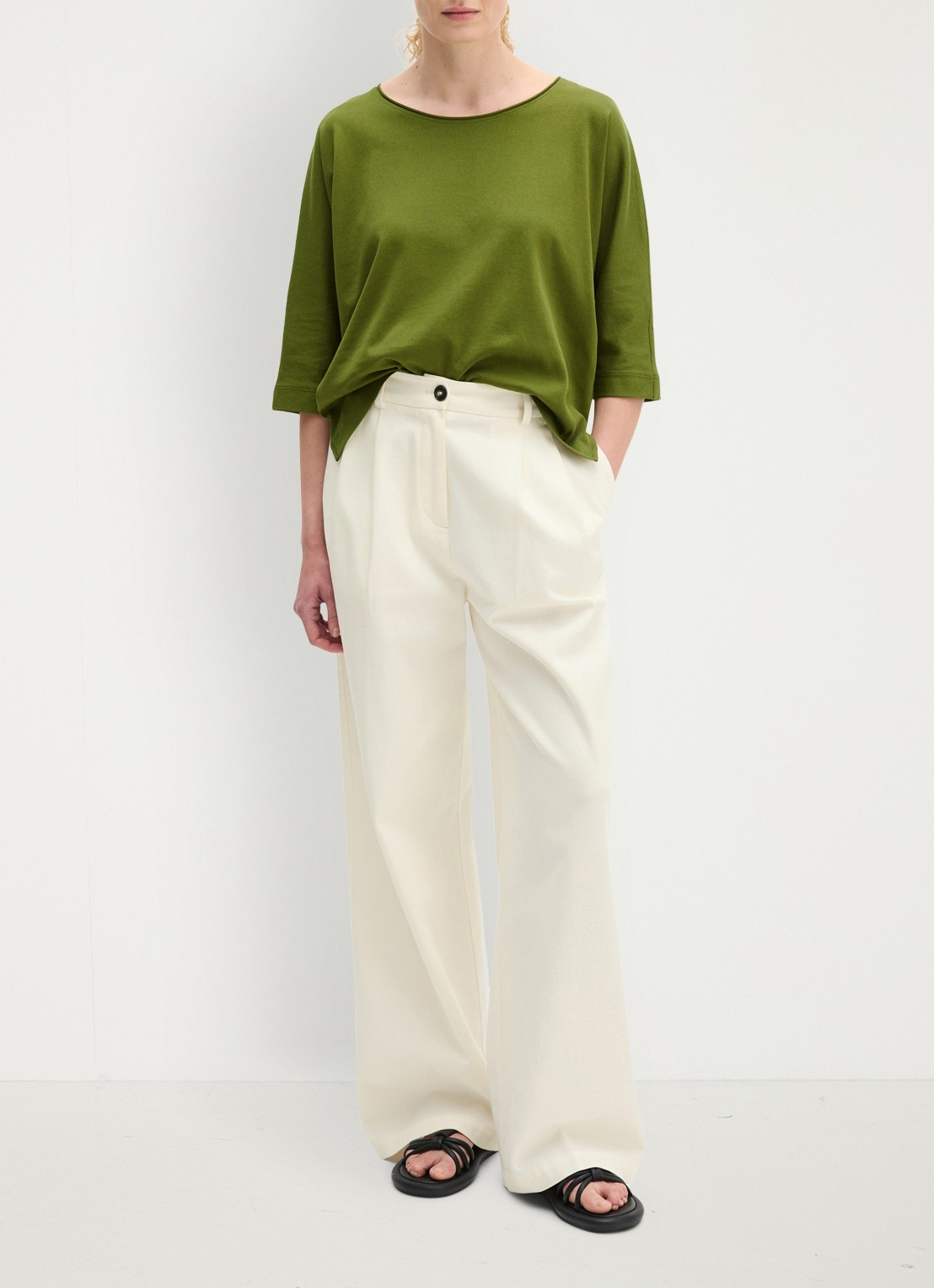 Marc O'Polo T-shirt van jersey met boothals - voorkant 2 shaded fern / groen