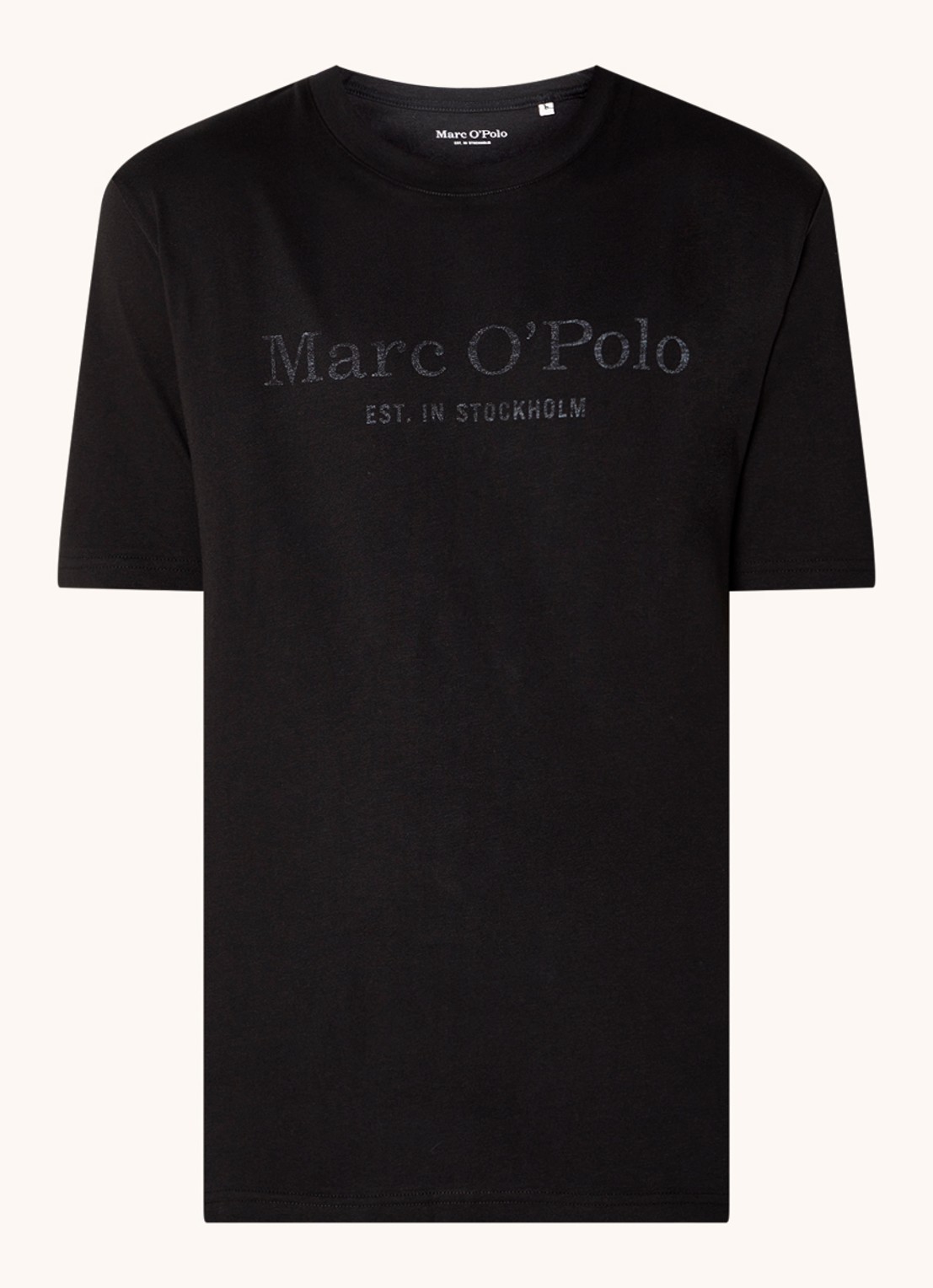 Marc O'Polo T-shirt van  katoen met logo - voorkant 2 zwart