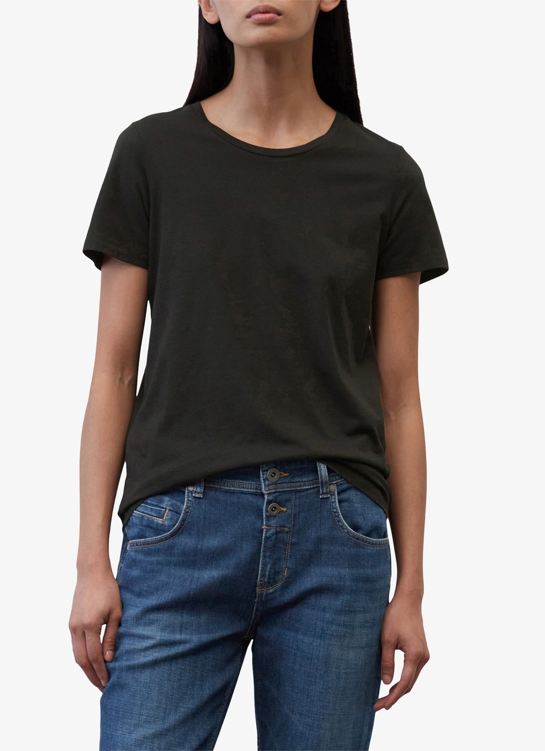 Marc O'Polo T-shirt van katoen - voorkant 3 zwart