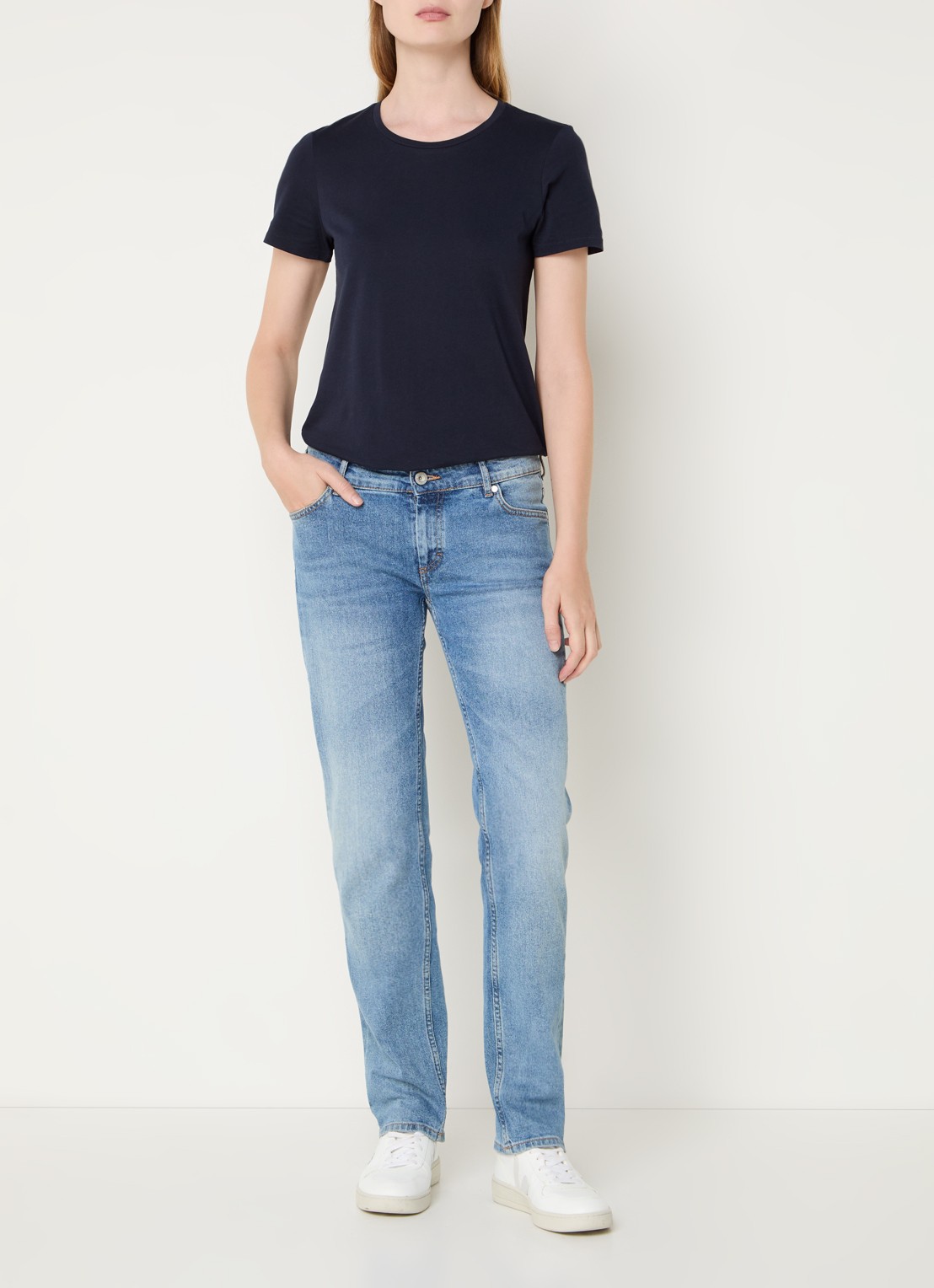 Marc O'Polo T-shirt van katoen - voorkant 3 donkerblauw