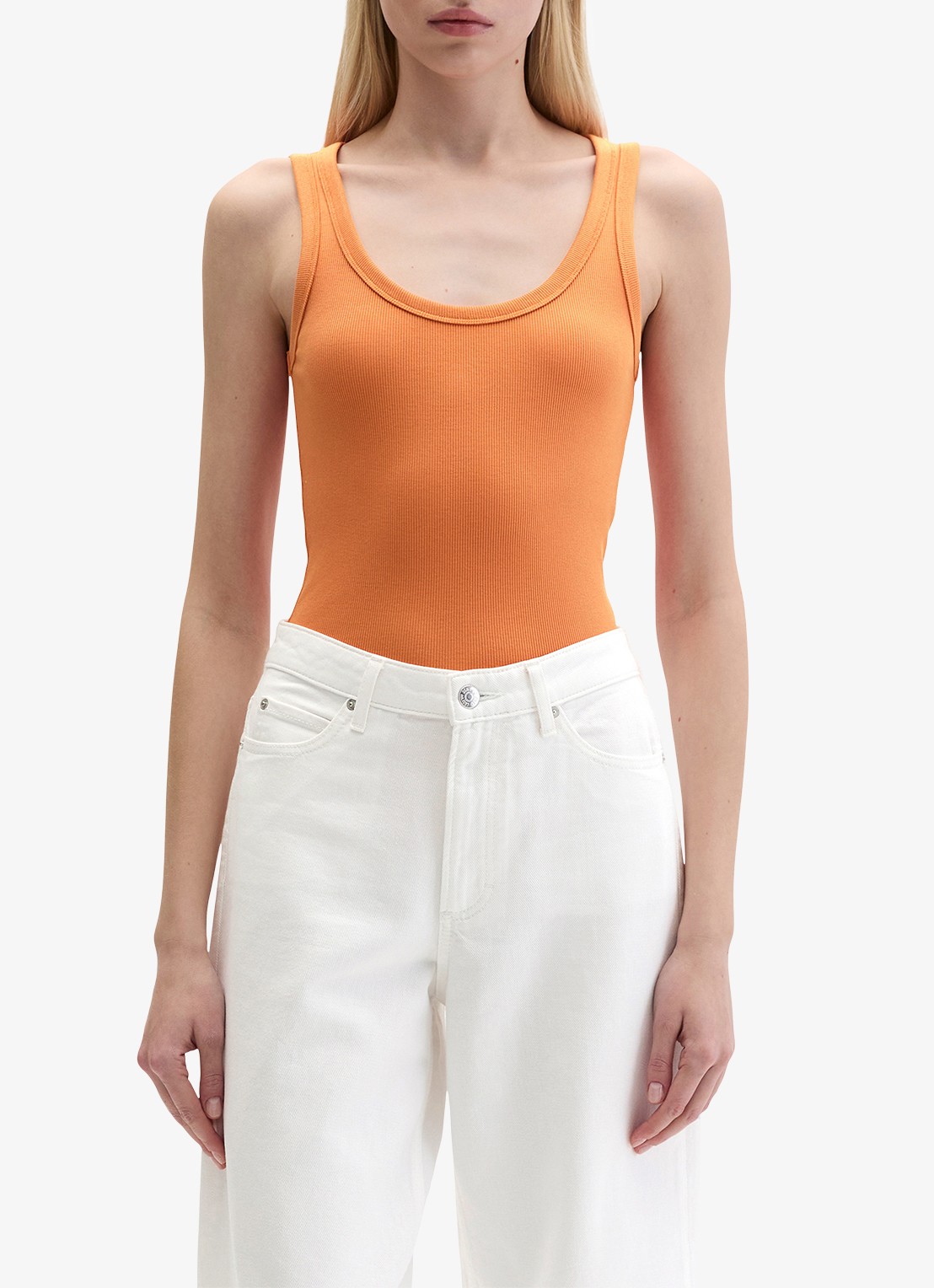 Marc O'Polo Tanktop met ronde hals  - detail 4 warm orange-9326 / oranje