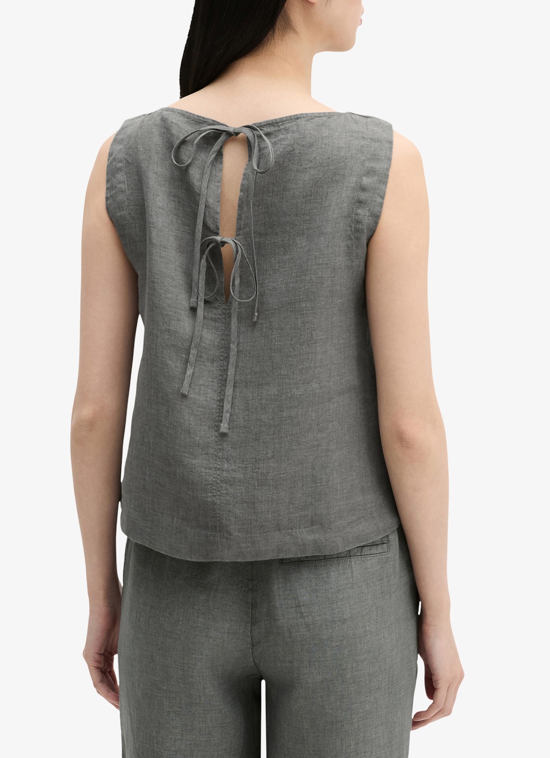Marc O'Polo Top van linnen met strikdetail - achterkant slate grey melange-0777 / grijs