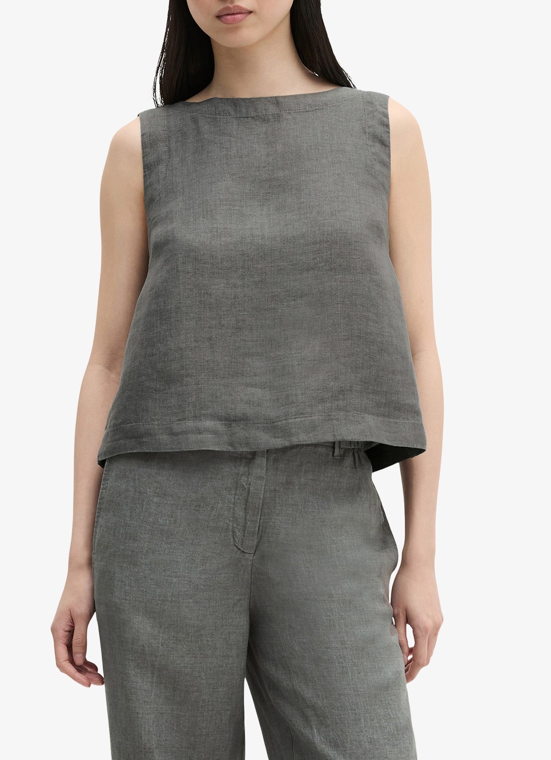 Marc O'Polo Top van linnen met strikdetail - detail 4 slate grey melange-0777 / grijs