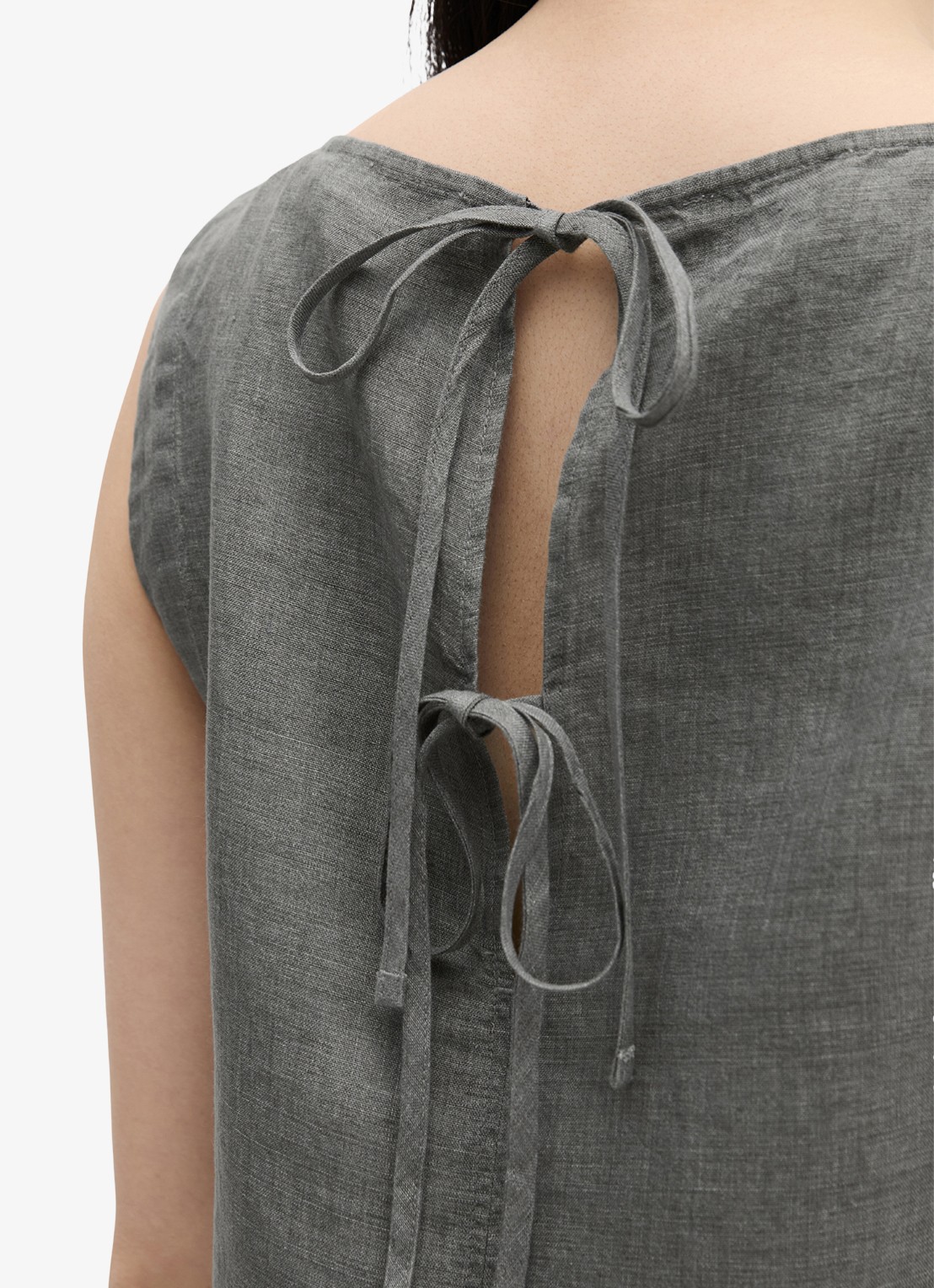 Marc O'Polo Top van linnen met strikdetail - detail 5 slate grey melange-0777 / grijs