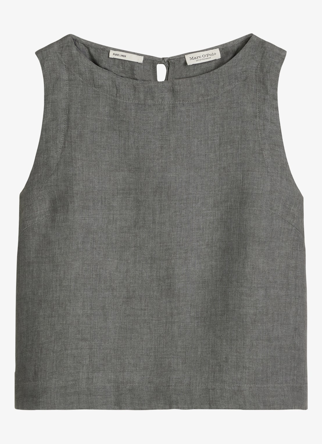 Marc O'Polo Top van linnen met strikdetail - voorkant 2 slate grey melange-0777 / grijs