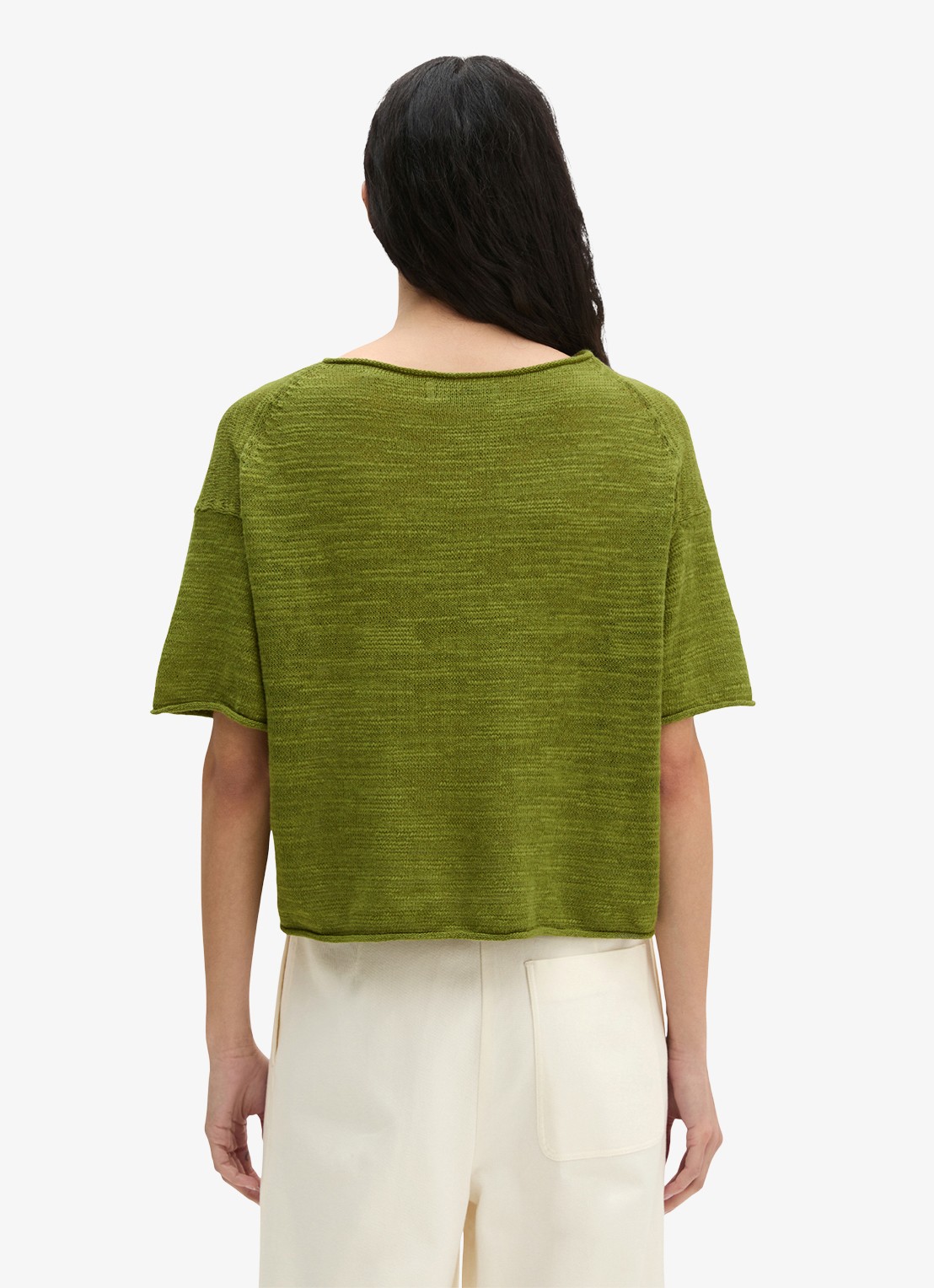 Marc O'Polo Trui in katoen-linnenblend met bateauhals - achterkant shaded fern / groen