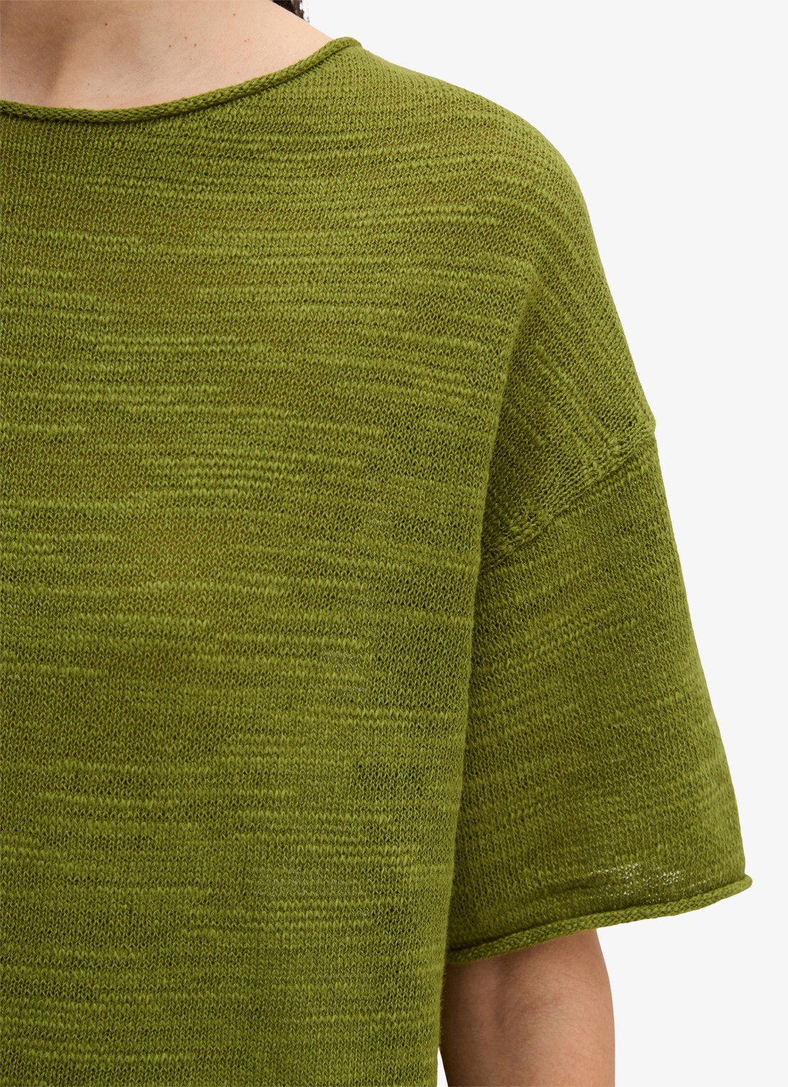 Marc O'Polo Trui in katoen-linnenblend met bateauhals - detail 3 shaded fern / groen