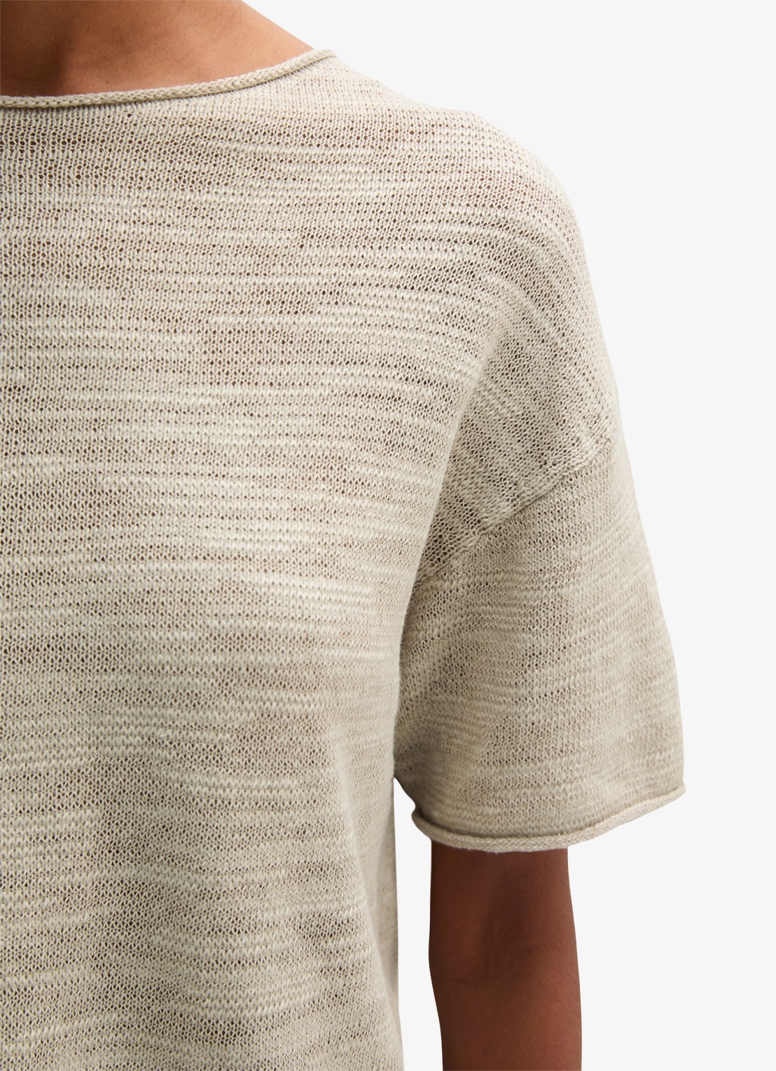 Marc O'Polo Trui in katoen-linnenblend met bateauhals - detail 3 linen beige / grijs