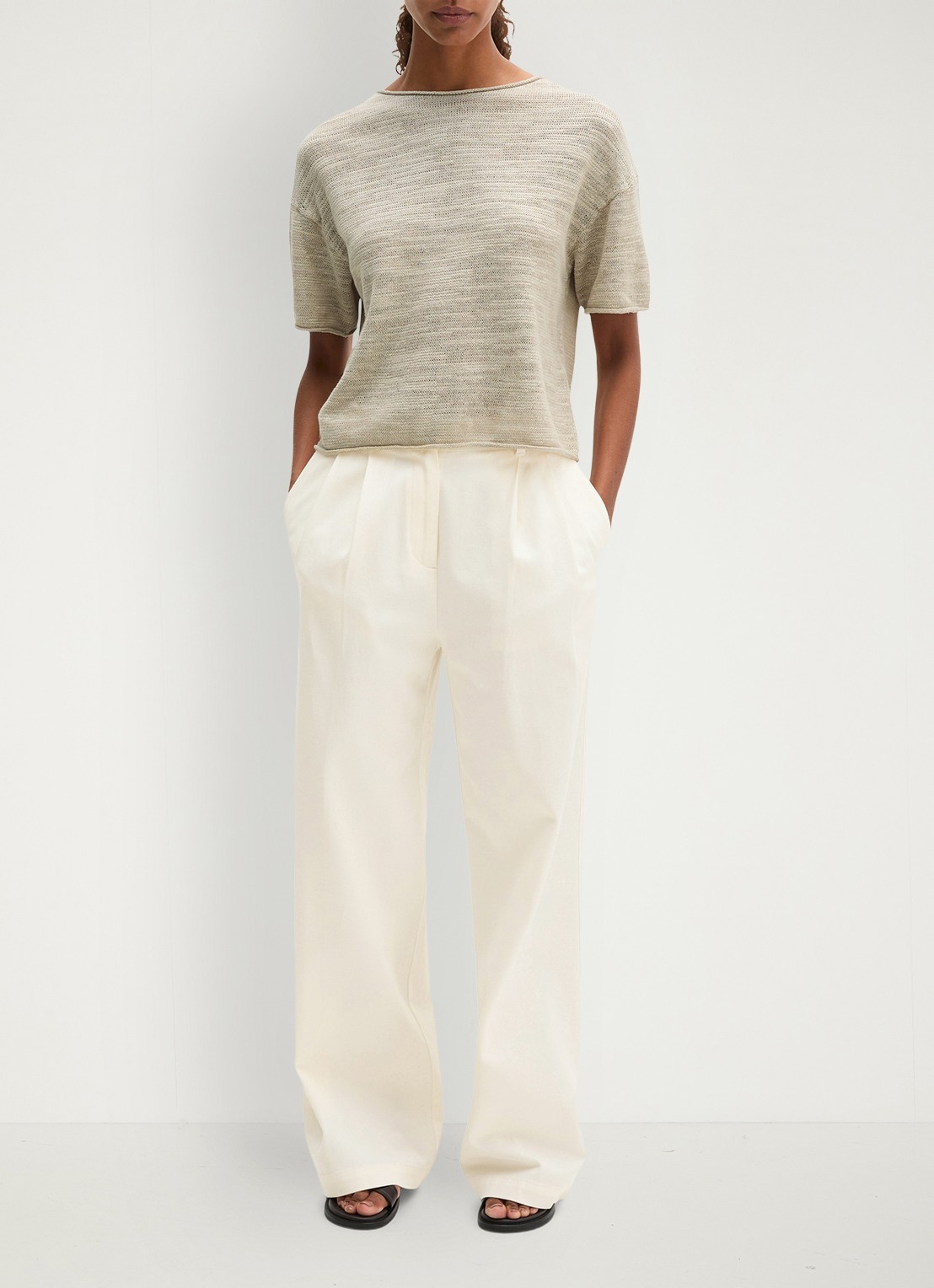 Marc O'Polo Trui in katoen-linnenblend met bateauhals - voorkant 5 linen beige / grijs