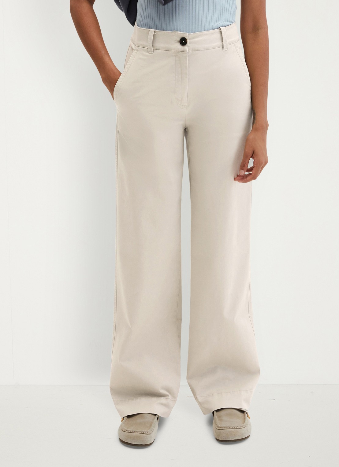 Marc O'Polo Wide fit palazzo broek met steekzakken - detail 2 beige