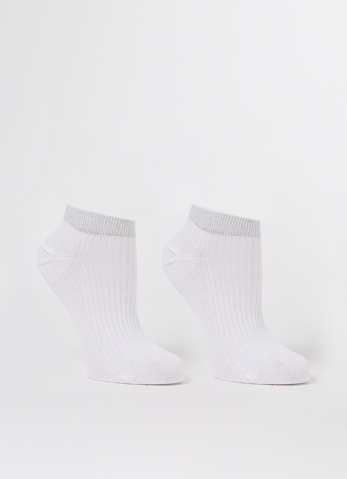 MarcMarcs Moscow sneakersokken met lurex in 2-pack - voorkant 2 wit