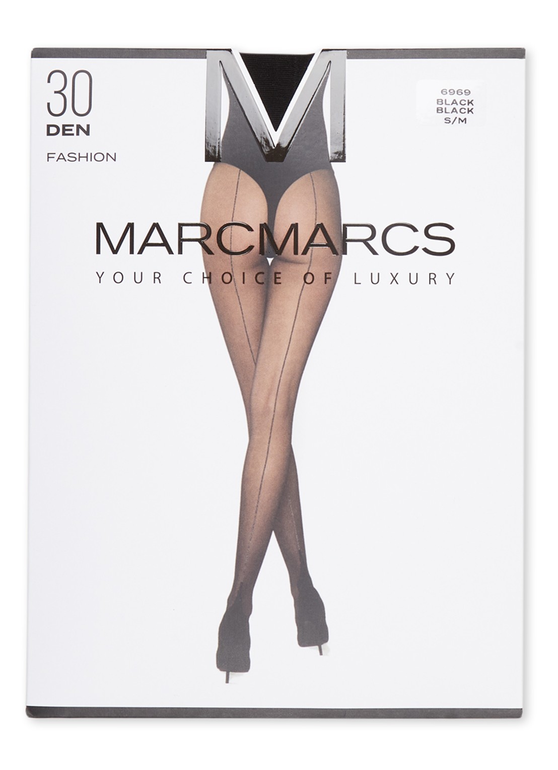 MarcMarcs Panty in 30 denier met siernaad - voorkant zwart