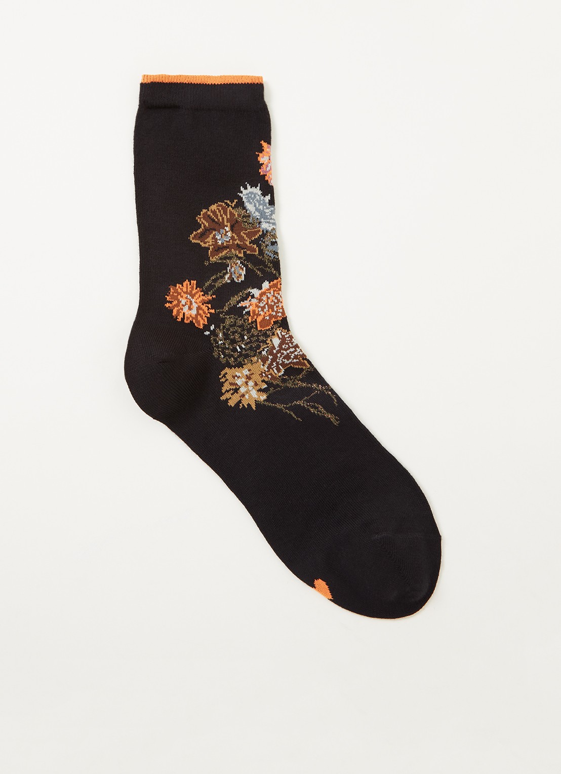 MarcMarcs Valentina sokken met bloemenprint  - voorkant zwart