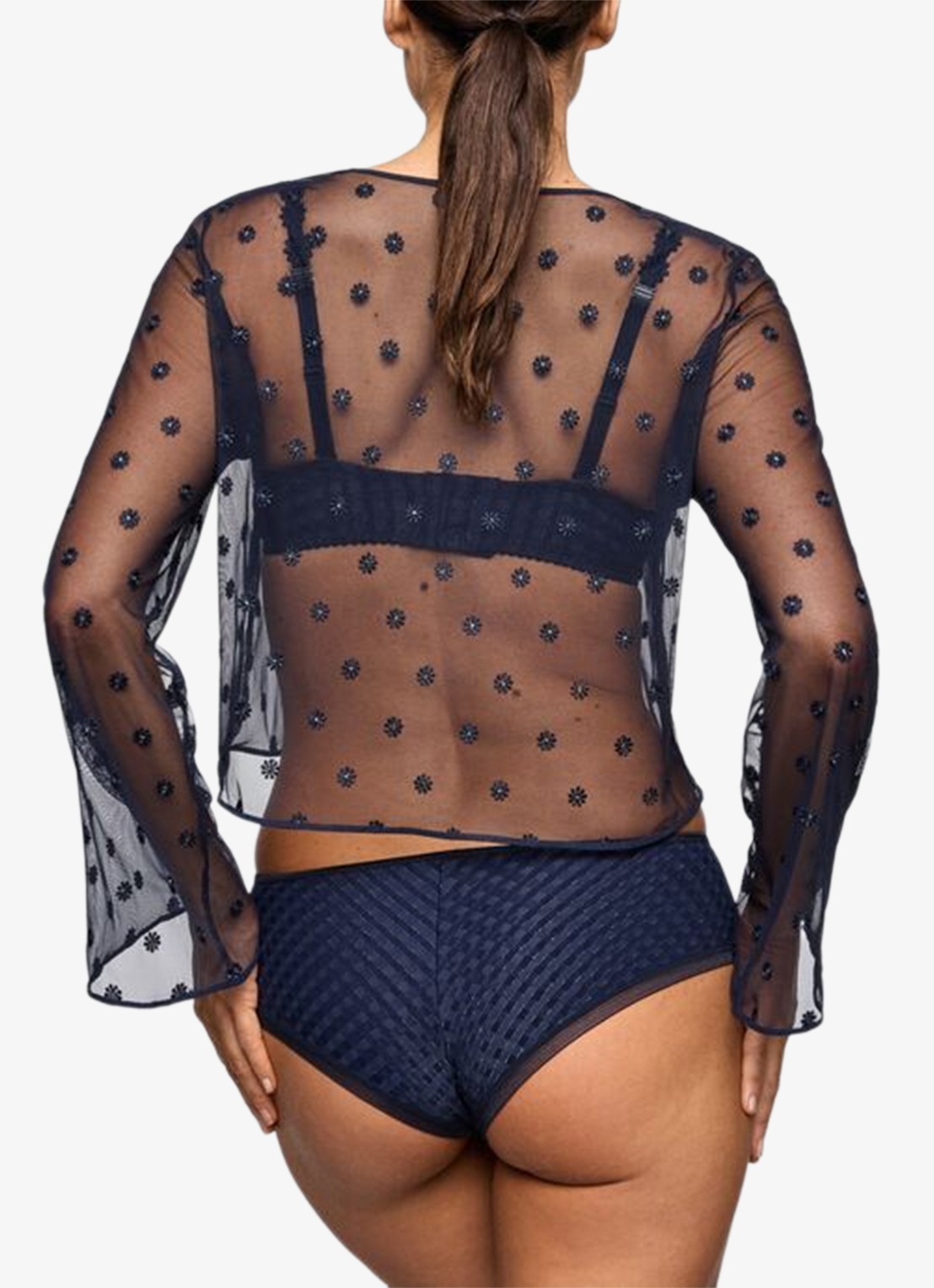 Marie Jo Avero lingerie top van mesh met bloemborduring - achterkant 5 donkerblauw