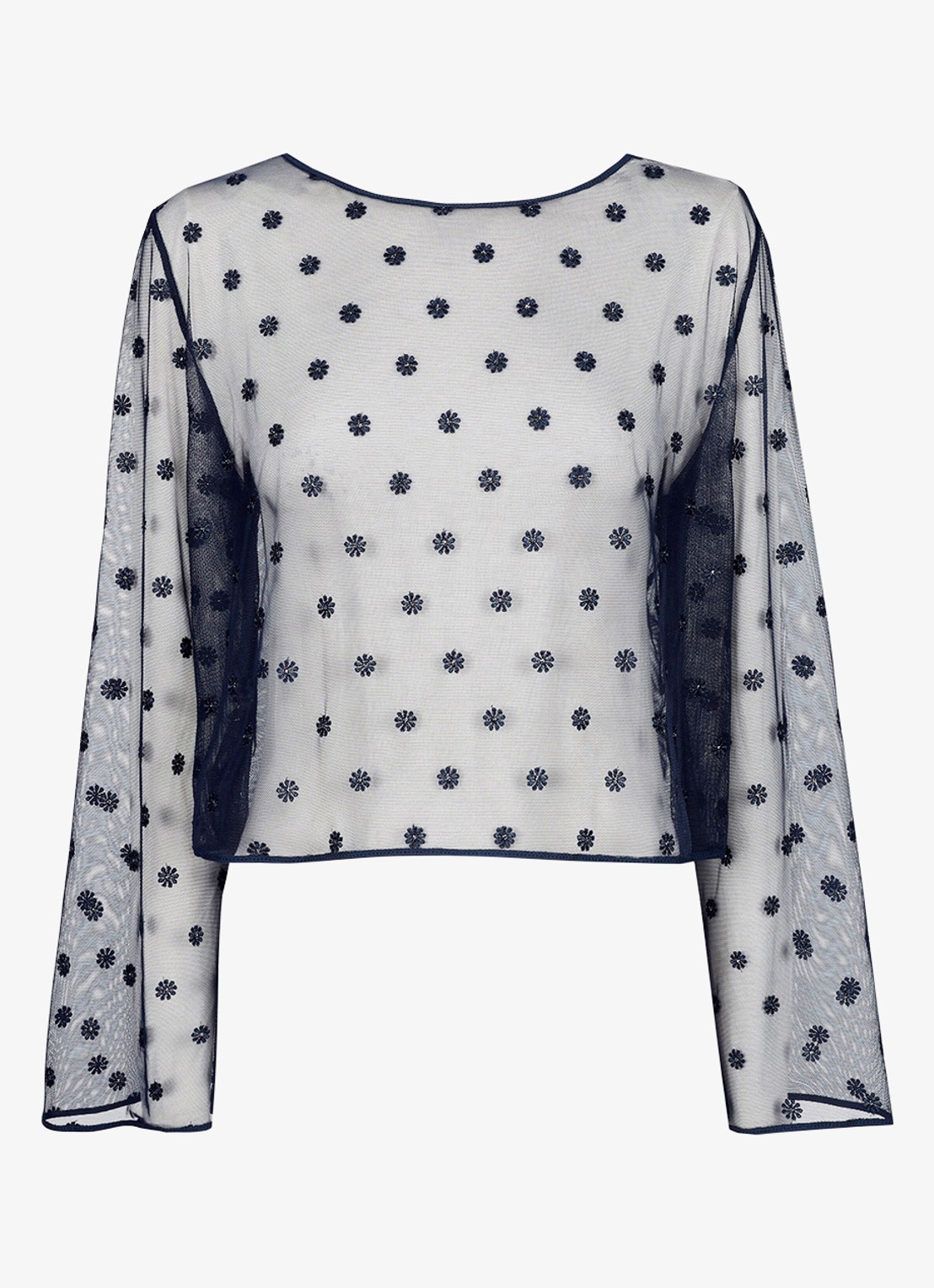 Marie Jo Avero lingerie top van mesh met bloemborduring - voorkant donkerblauw