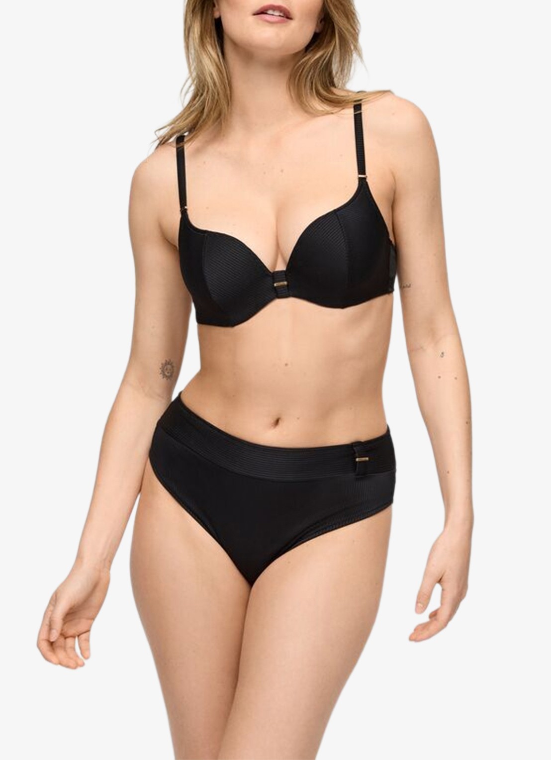 Marie Jo Cassie high waisted bikinislip met structuur - voorkant 4 zwart