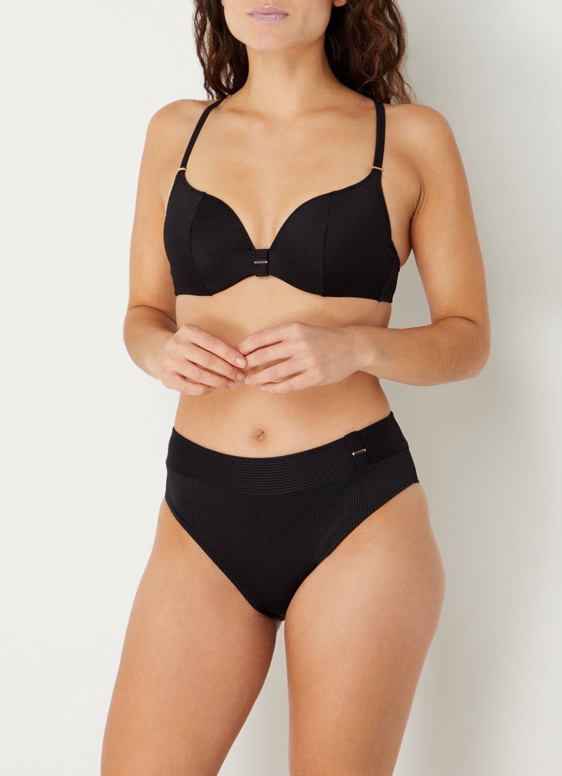 Marie Jo Cassie high waisted bikinislip met structuur - voorkant 3 zwart