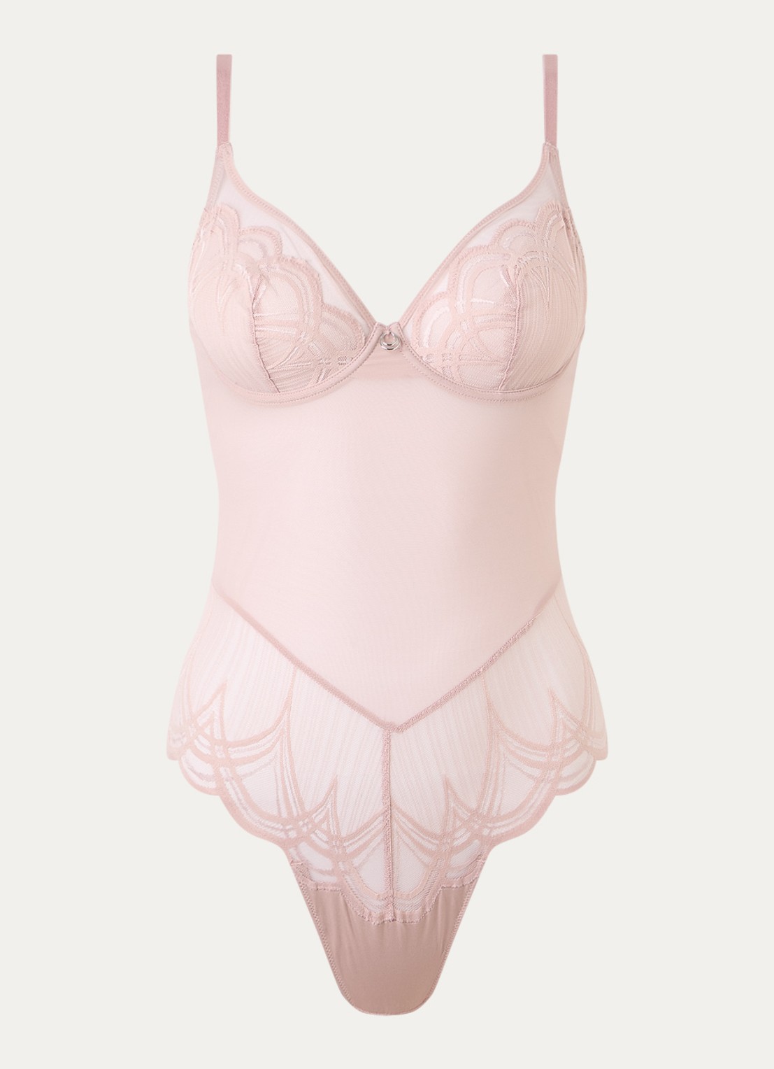 Marie Jo Cathia semi-transparante plunge body met kant - voorkant 4 oudroze