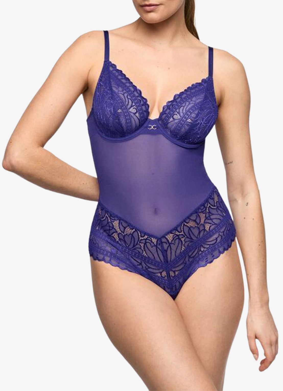 Marie Jo Cerina body van mesh en kant - detail 3 blauw