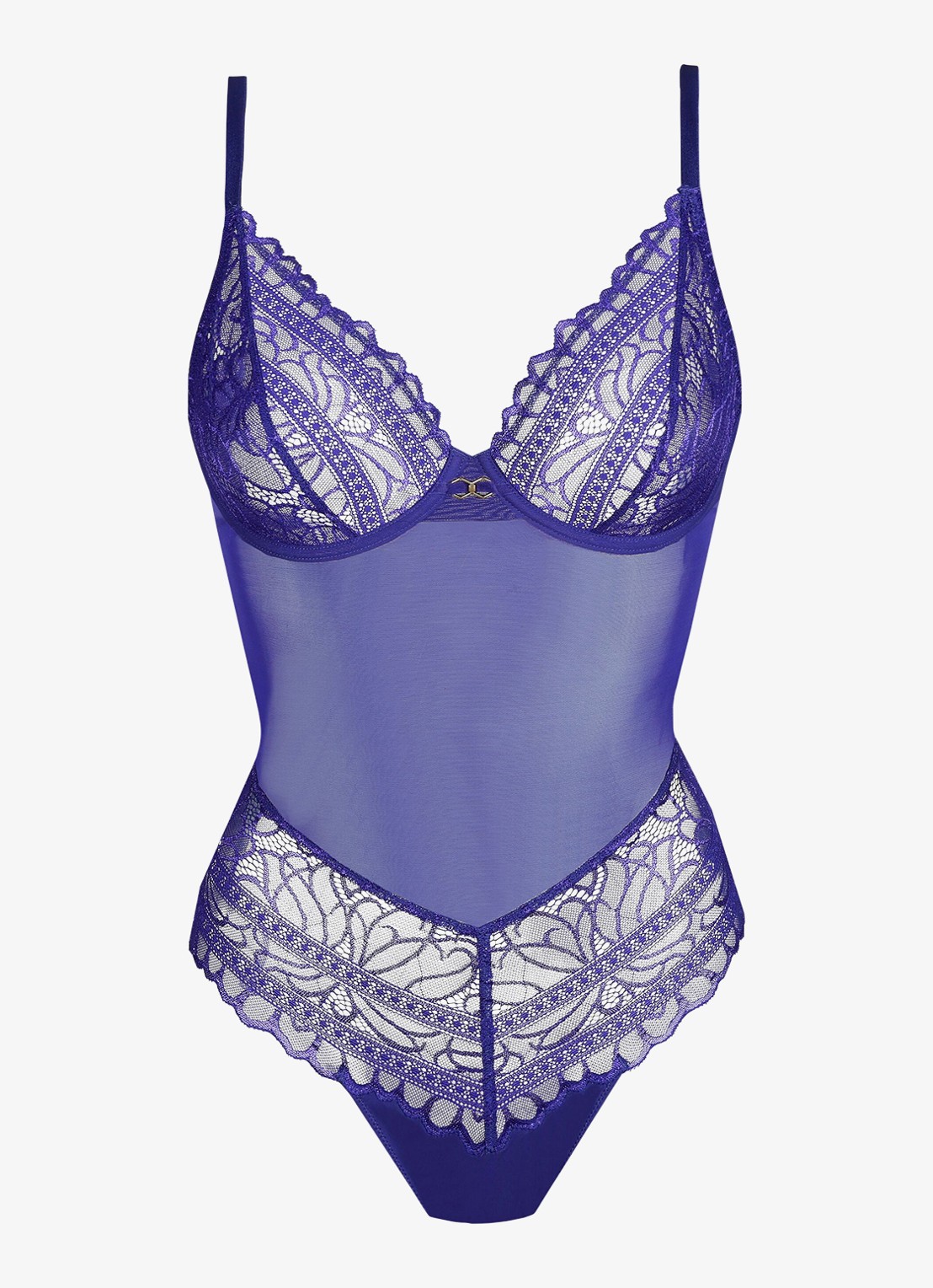 Marie Jo Cerina body van mesh en kant - voorkant blauw