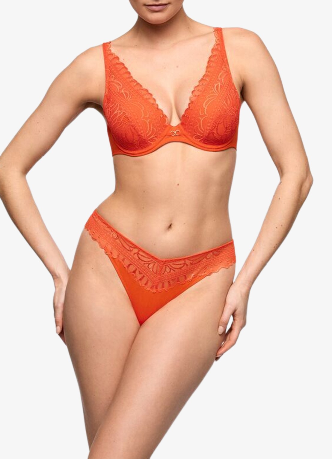 Marie Jo Cerina voorgevormde plunge bh met overlay van kant - voorkant 2 orange