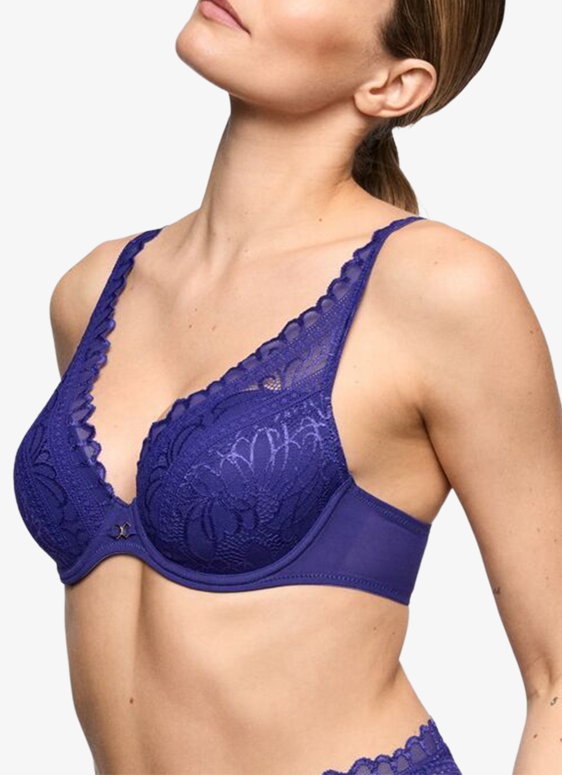 Marie Jo Cerina voorgevormde plunge bh met overlay van kant - detail 2 donkerblauw