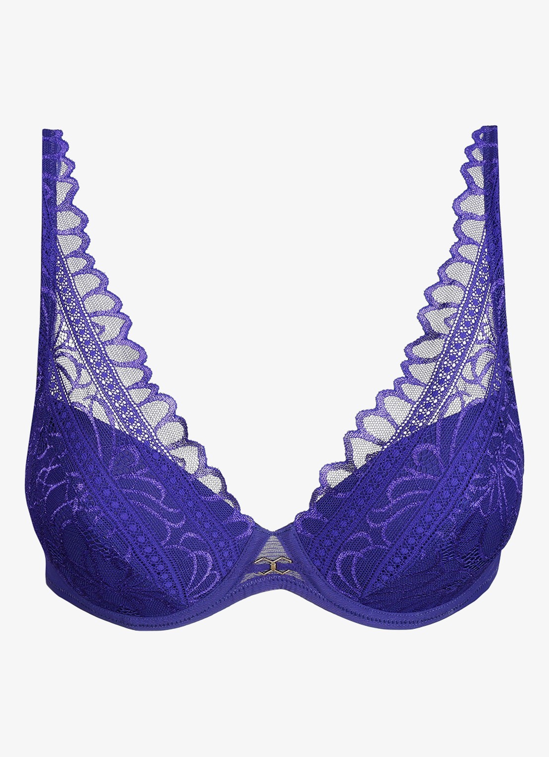 Marie Jo Cerina voorgevormde plunge bh met overlay van kant - voorkant 4 donkerblauw