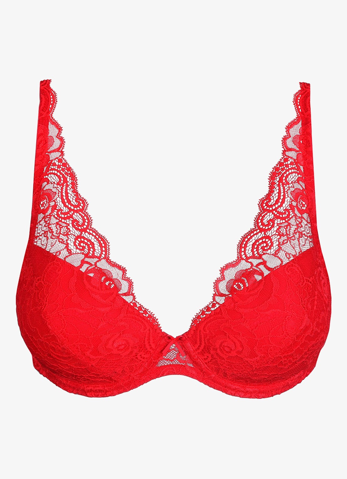 Marie Jo Cyrile voorgevormde plunge bh met overlay van kant - voorkant rood