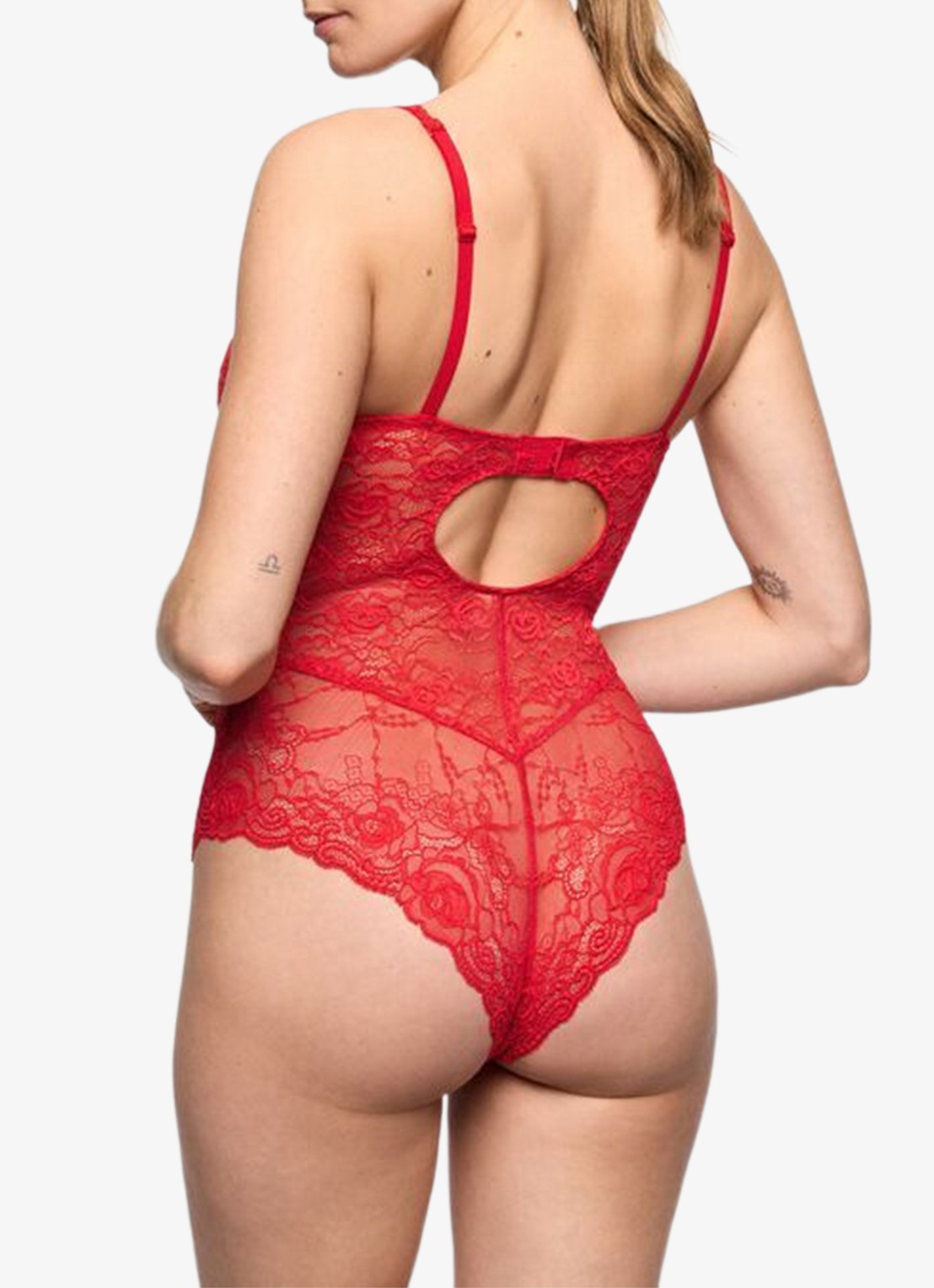 Marie Jo Cyrile voorgevormde plunge body van kant - achterkant rood