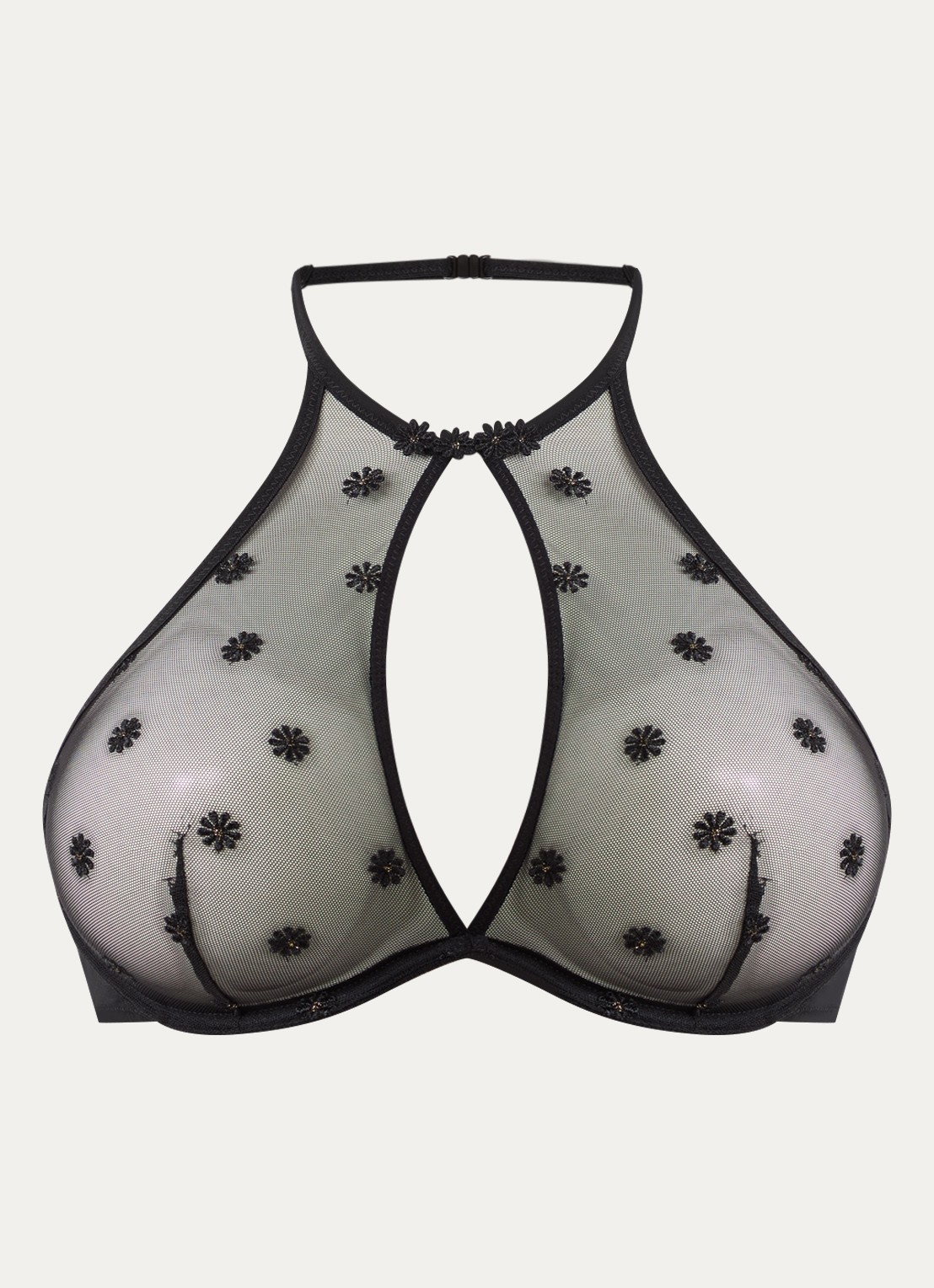 Marie Jo Daisy beugel bh van mesh met bloemborduring - voorkant 3 zwart