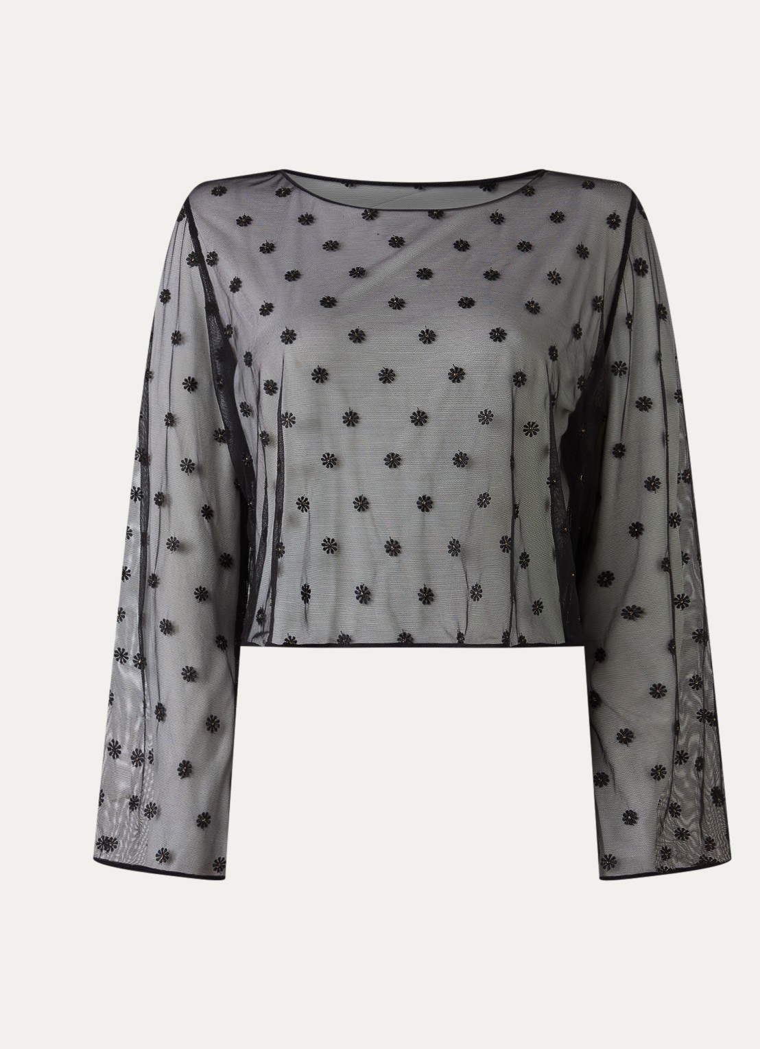Marie Jo Daisy pyjamatop van mesh met bloemborduring - voorkant 2 zwart