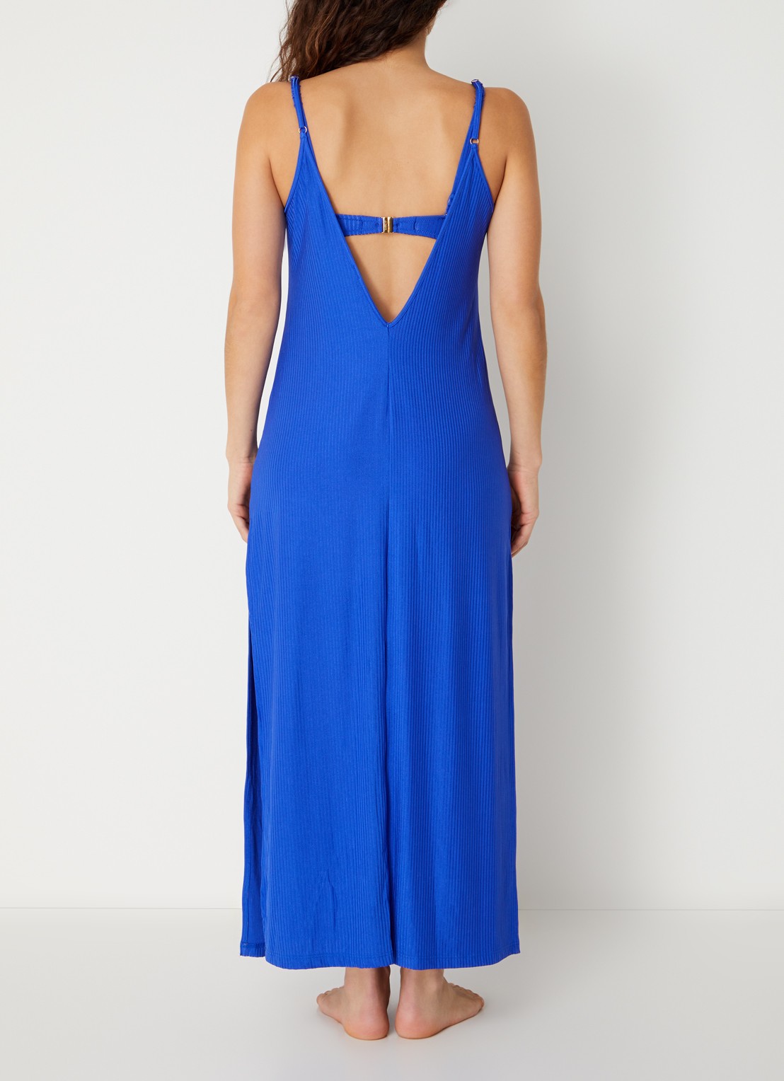 Marie Jo Emly maxi strandjurk met spaghetti bandjes en ribstructuur - achterkant 2 kobaltblauw