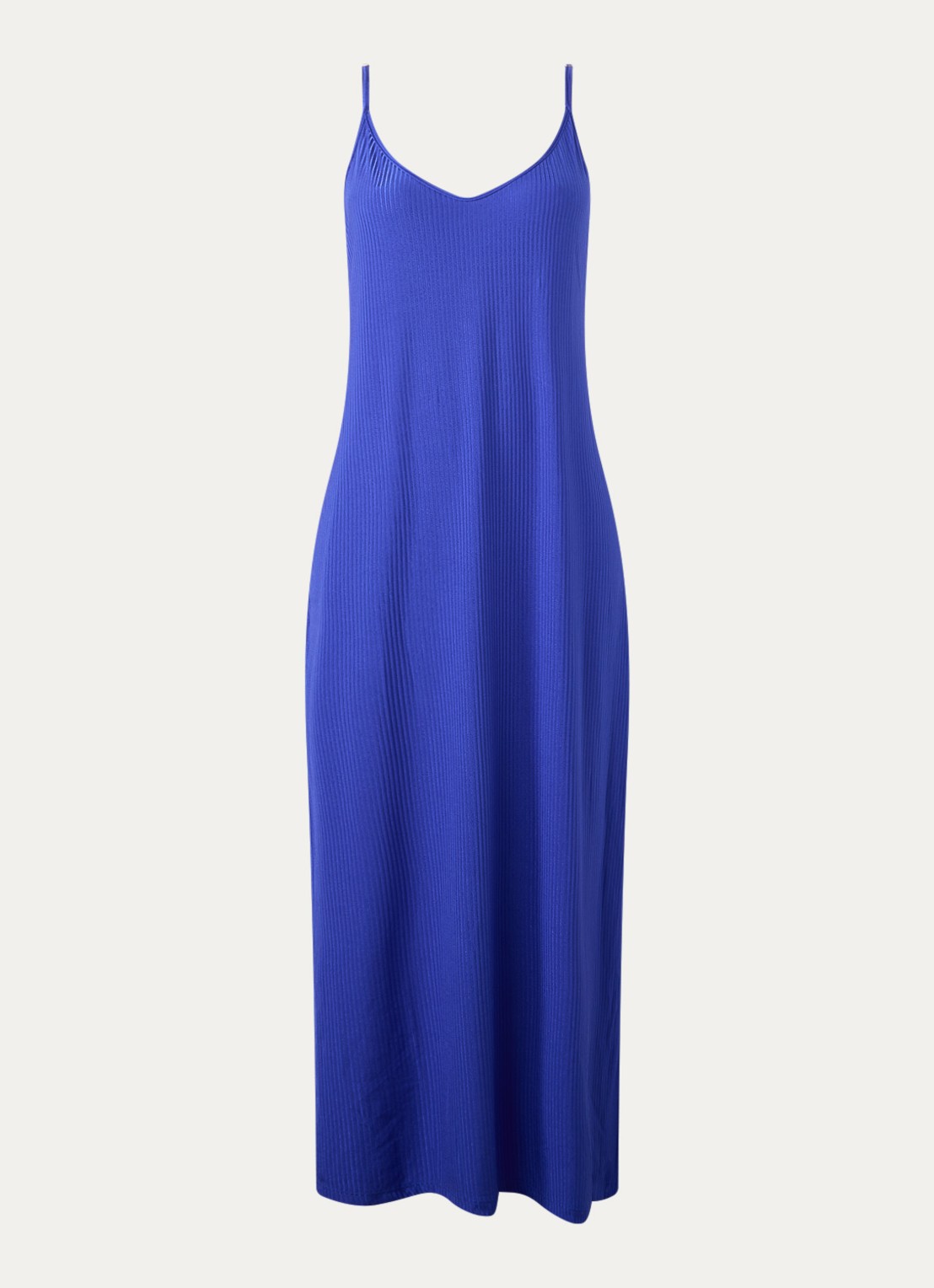 Marie Jo Emly maxi strandjurk met spaghetti bandjes en ribstructuur - voorkant 3 kobaltblauw