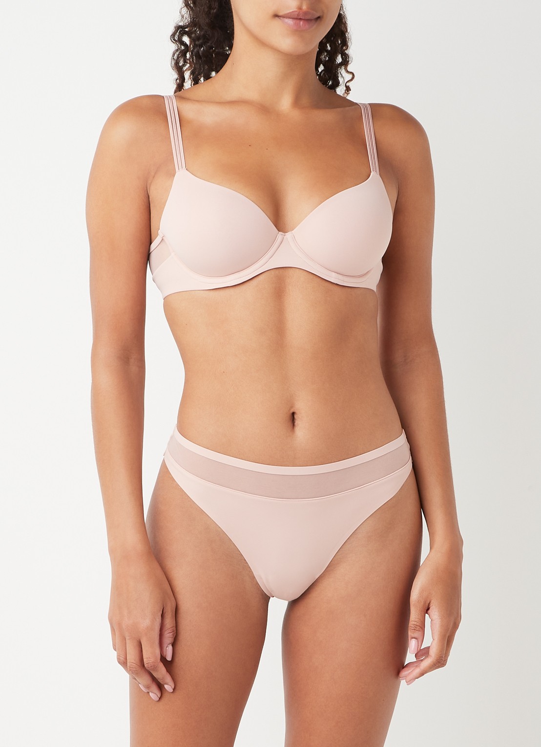Marie Jo Louie naadloze string met mesh - voorkant 2 oudroze