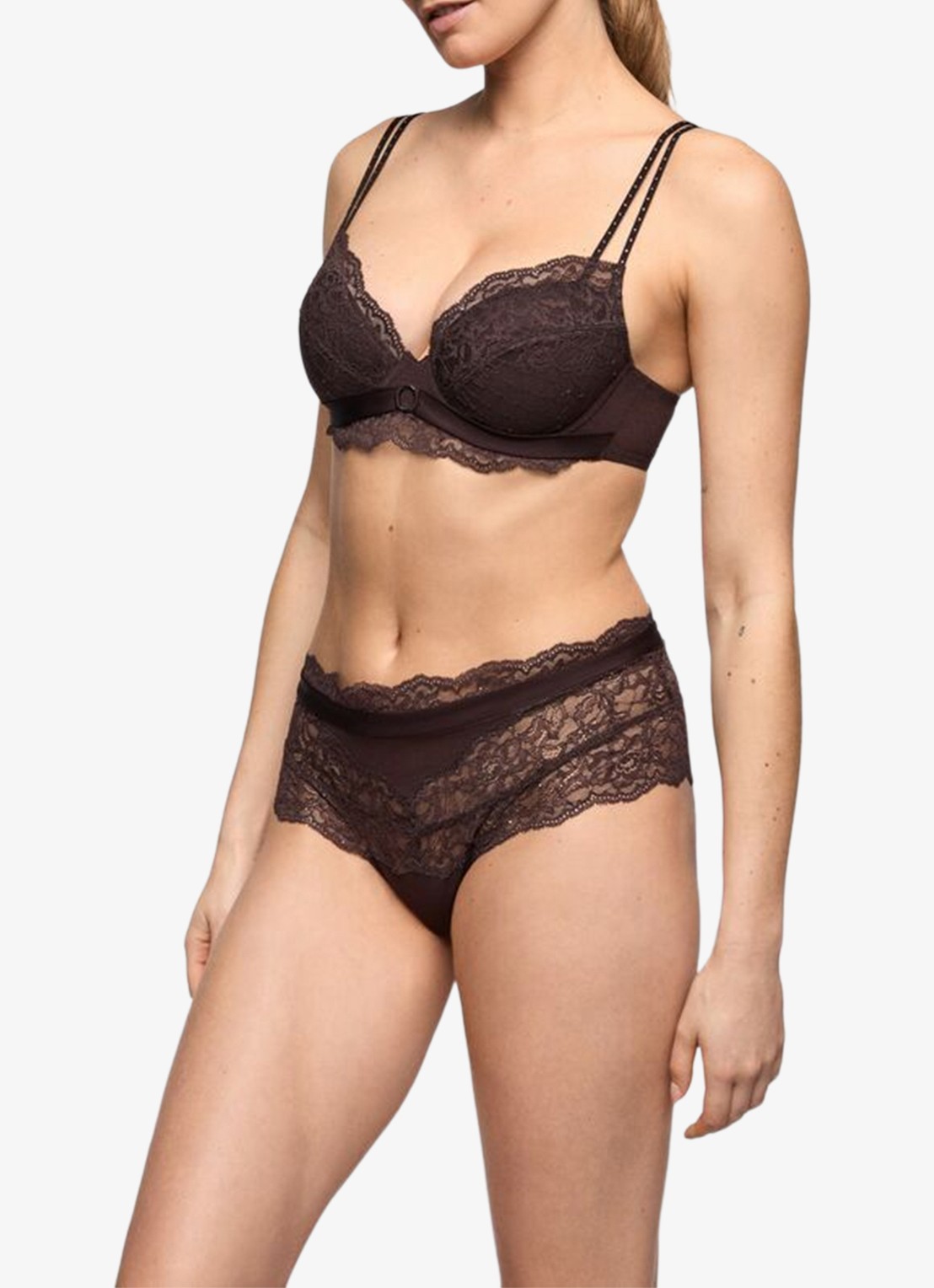 Marie Jo Musea shorty met pailletten - voorkant 3 donkerbruin